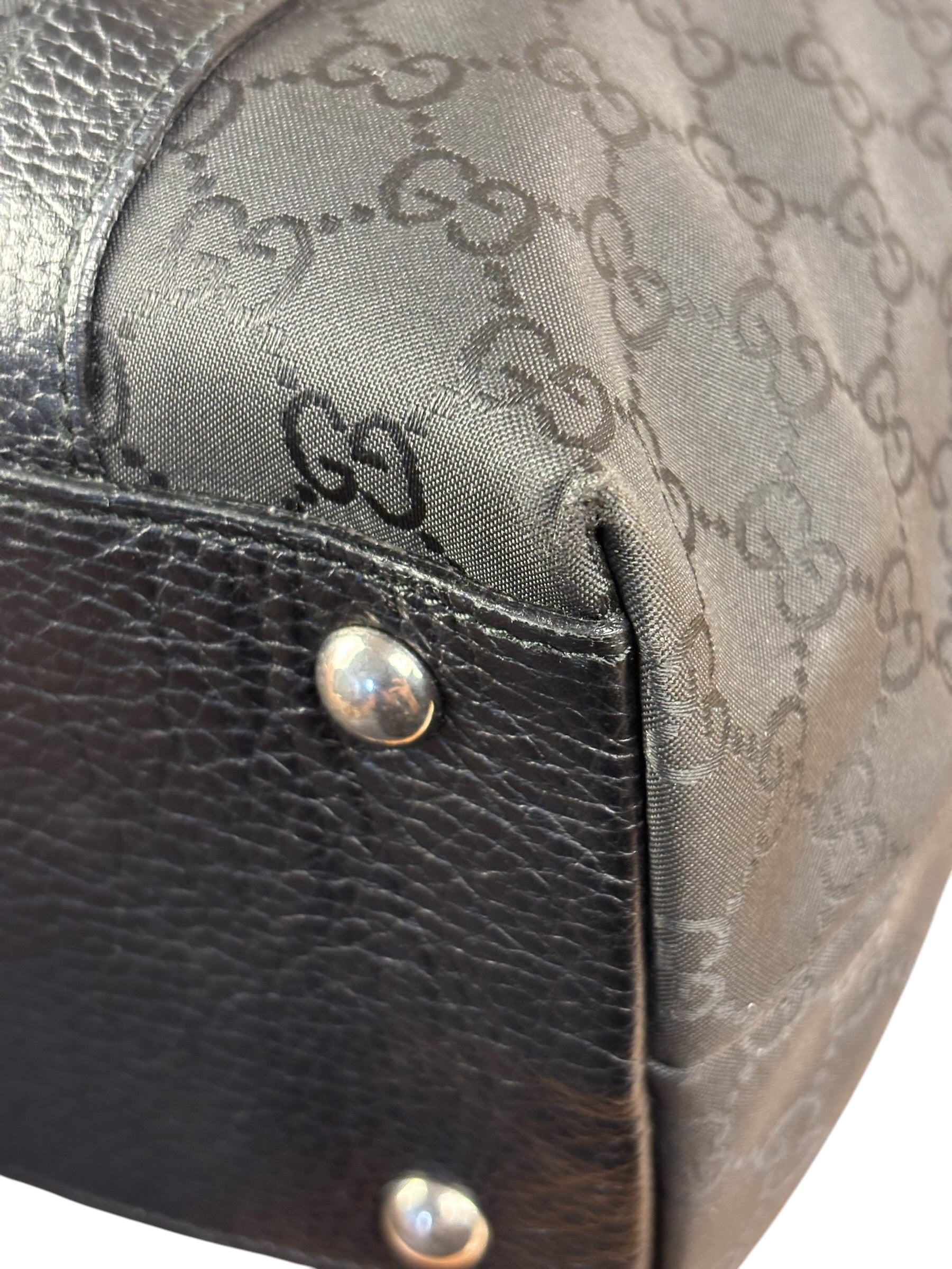 Gucci Black Leather Trim GG Canvas Abbey Zip Tote Bag
