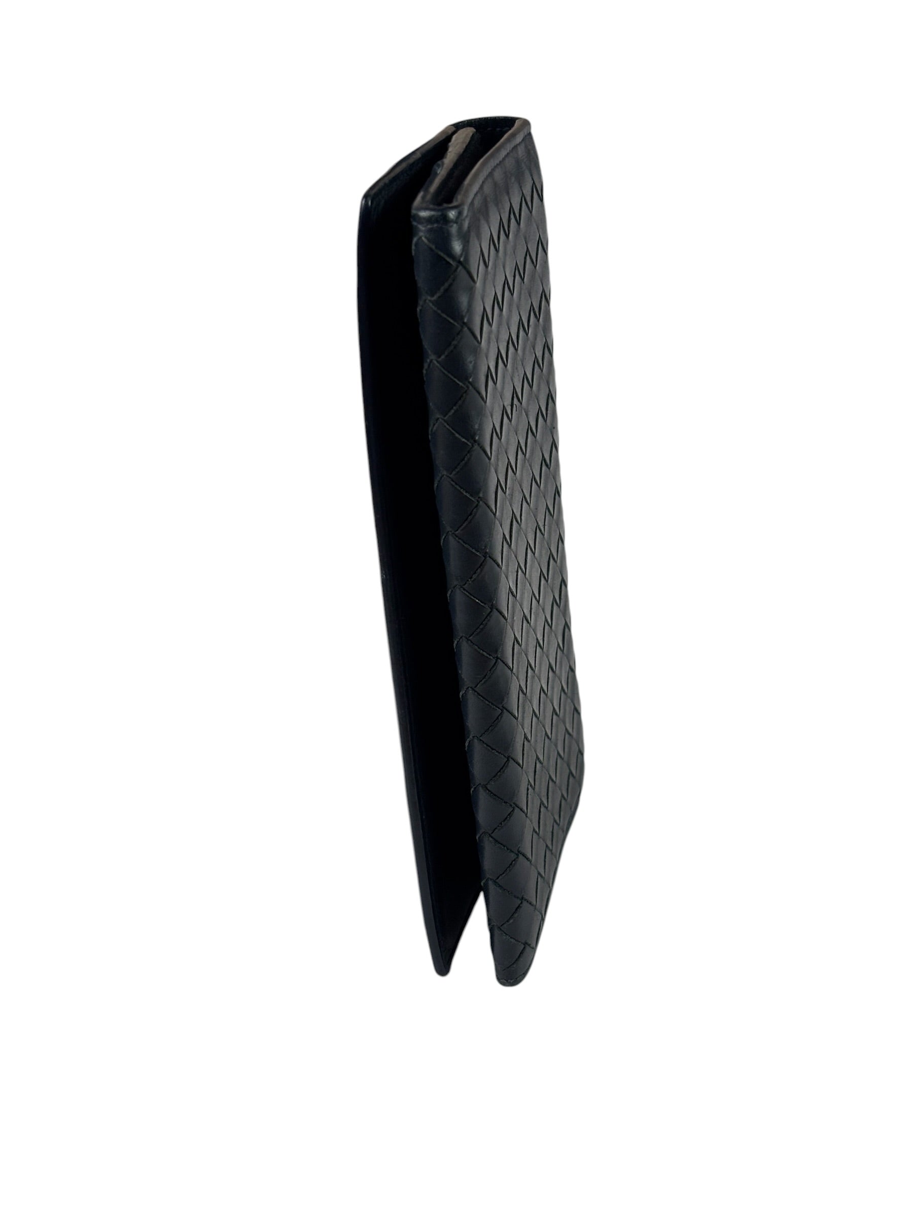 Bottega Veneta Navy Intrecciato Bi-Fold Flap Long Wallet
