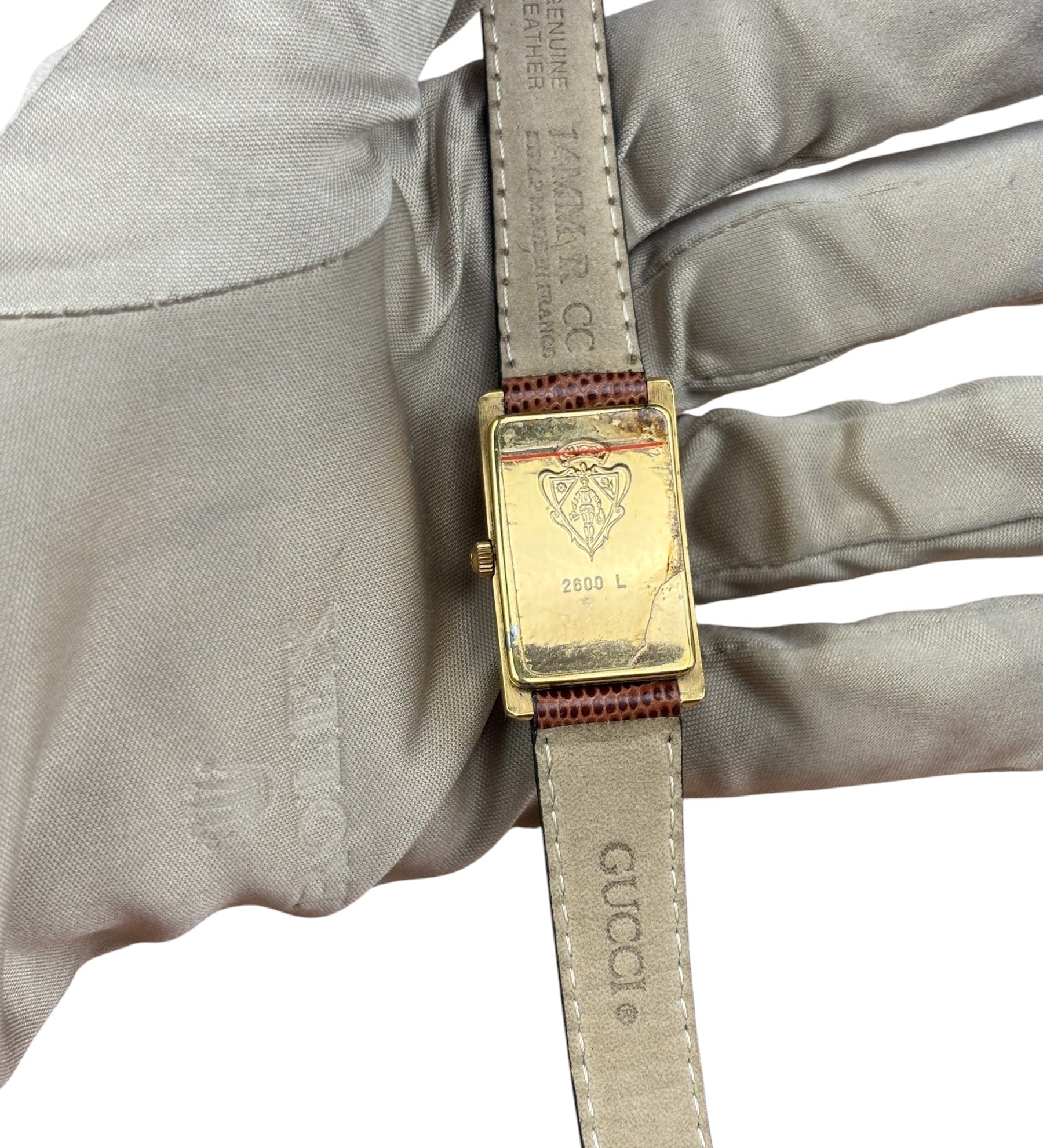 Gucci 2600L Tank Blue Dial Brown Lizard Strap