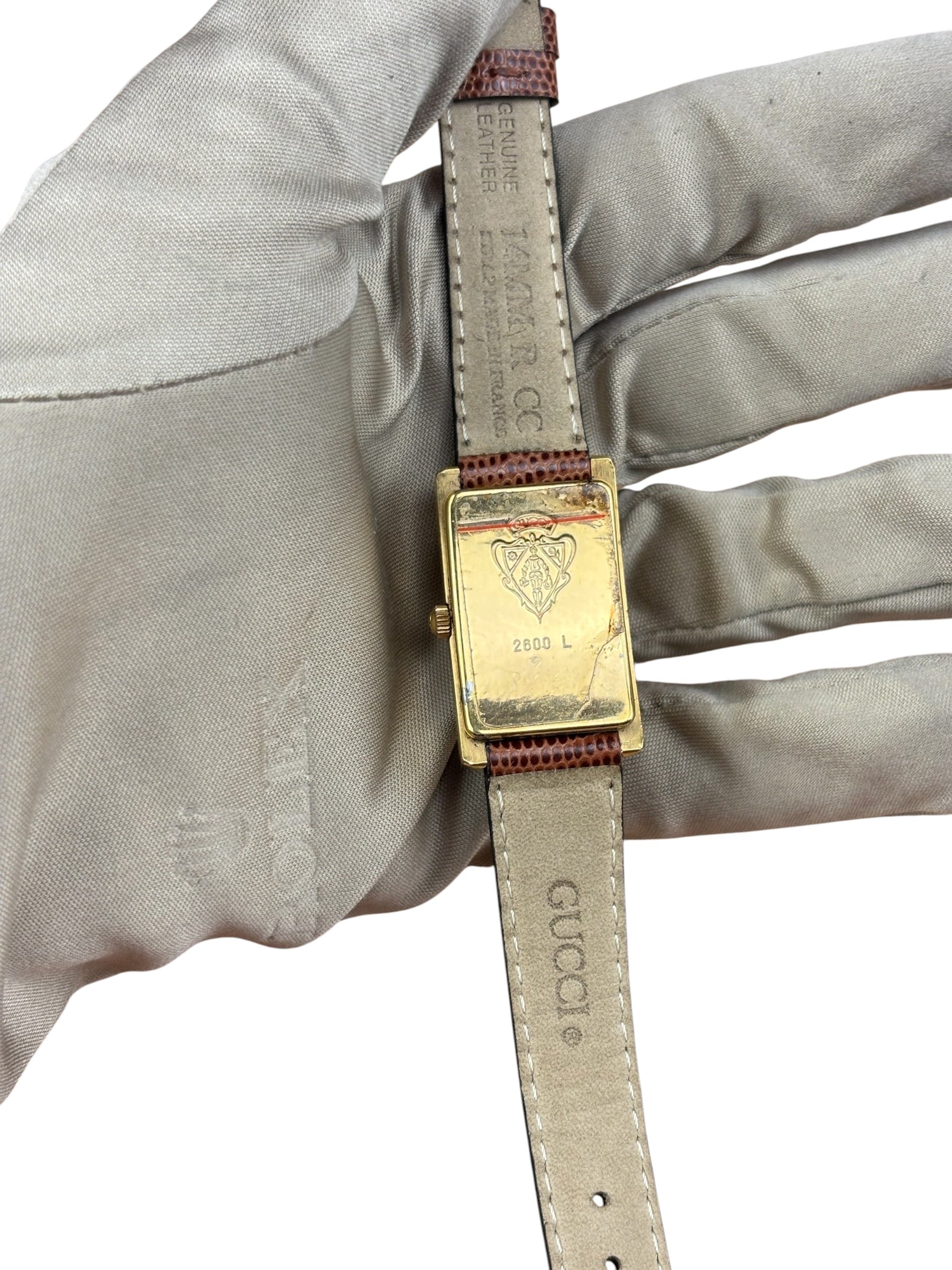 Gucci 2600L Tank Blue Dial Brown Lizard Strap