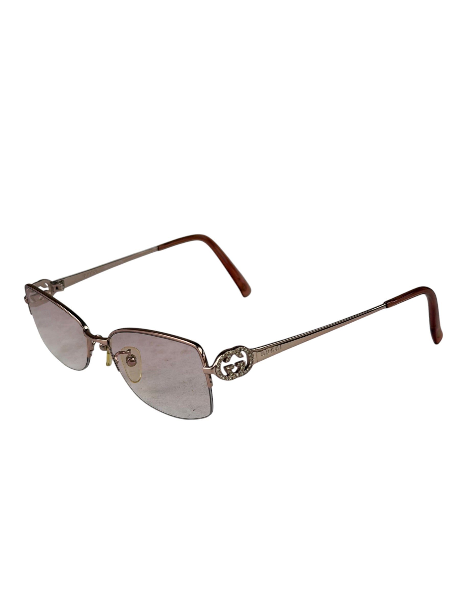 Gucci GG Rose Pink Tint Semi-Rimless Eyeglasses
