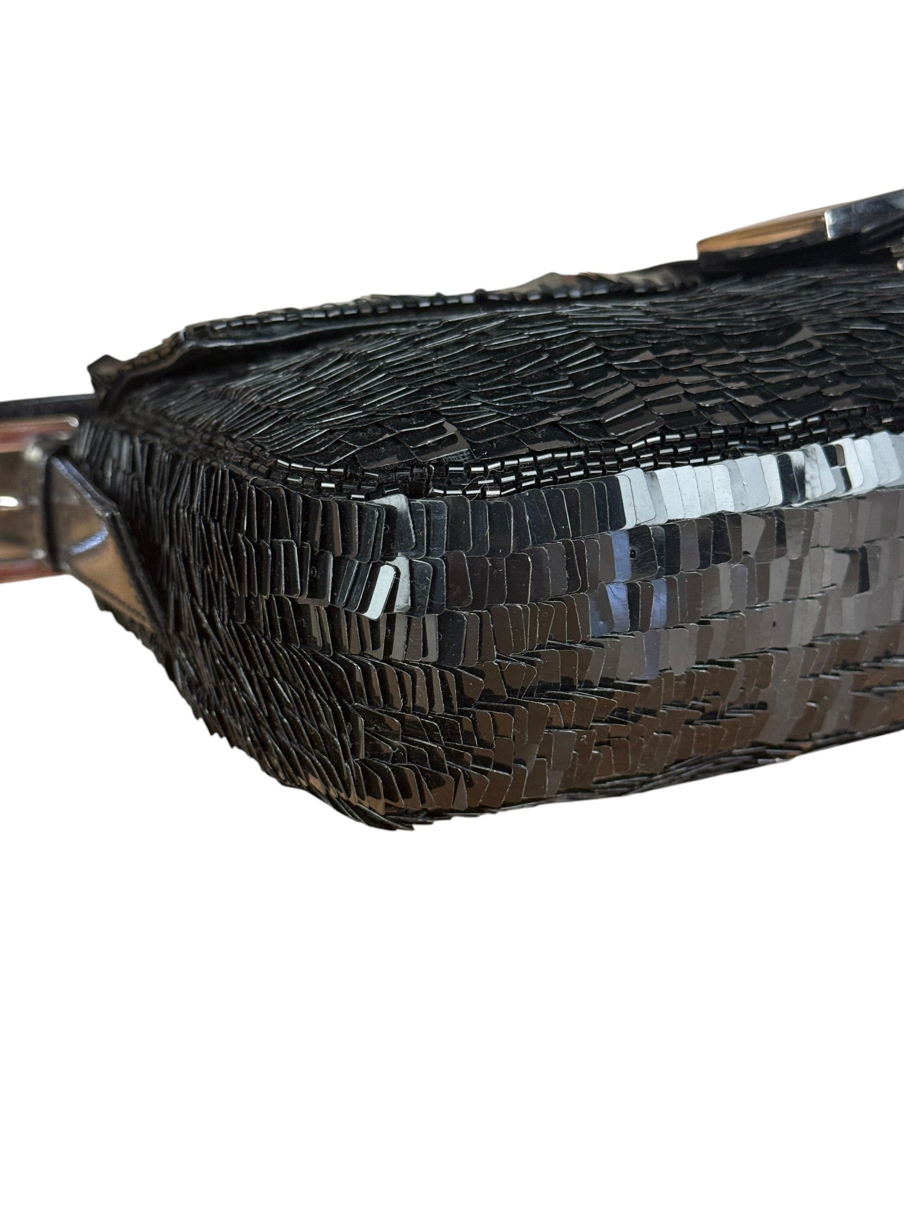 Fendi Vintage Black Sequin Baguette Shoulder Bag