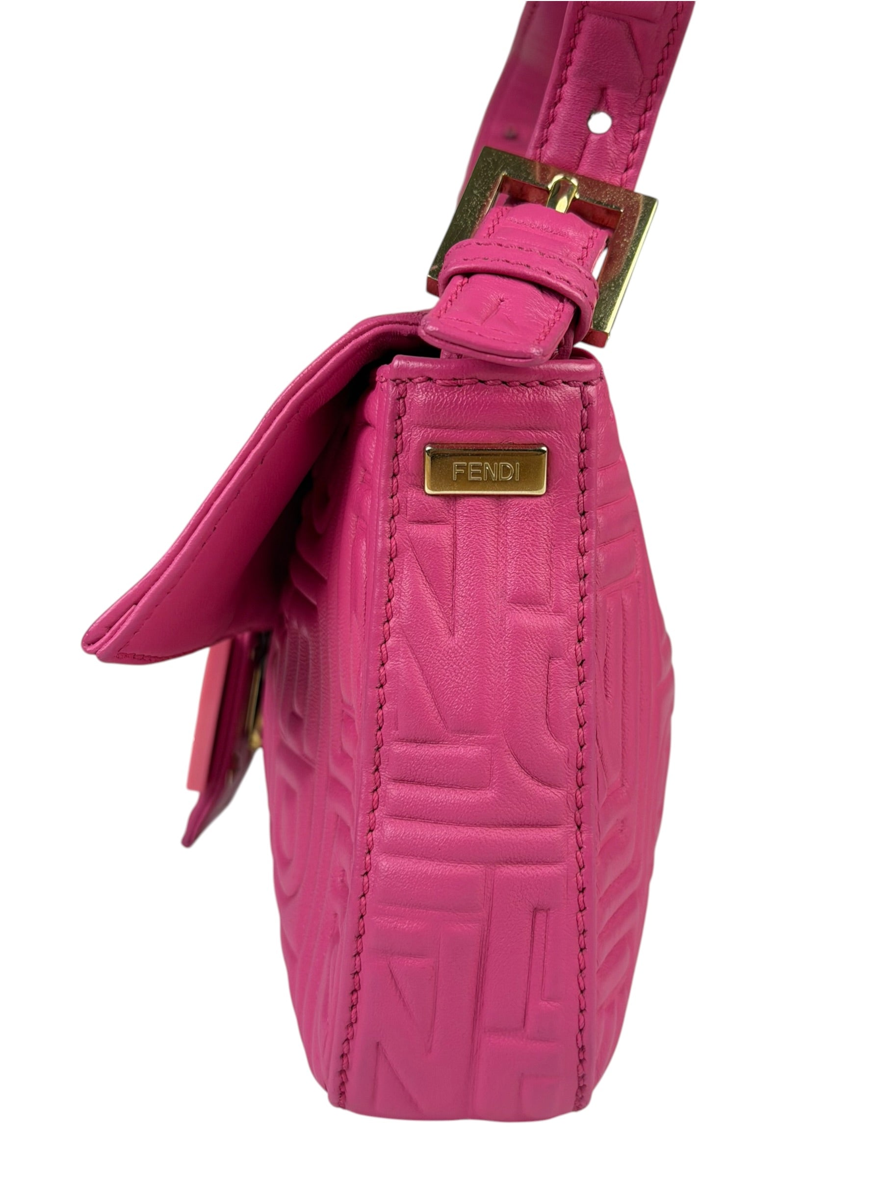 Fendi Pink Leather Logo Embossed Baguette