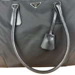 Prada Black Leather Tessuto Nylon Bowler Bag