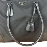 Prada Black Leather Tessuto Nylon Bowler Bag