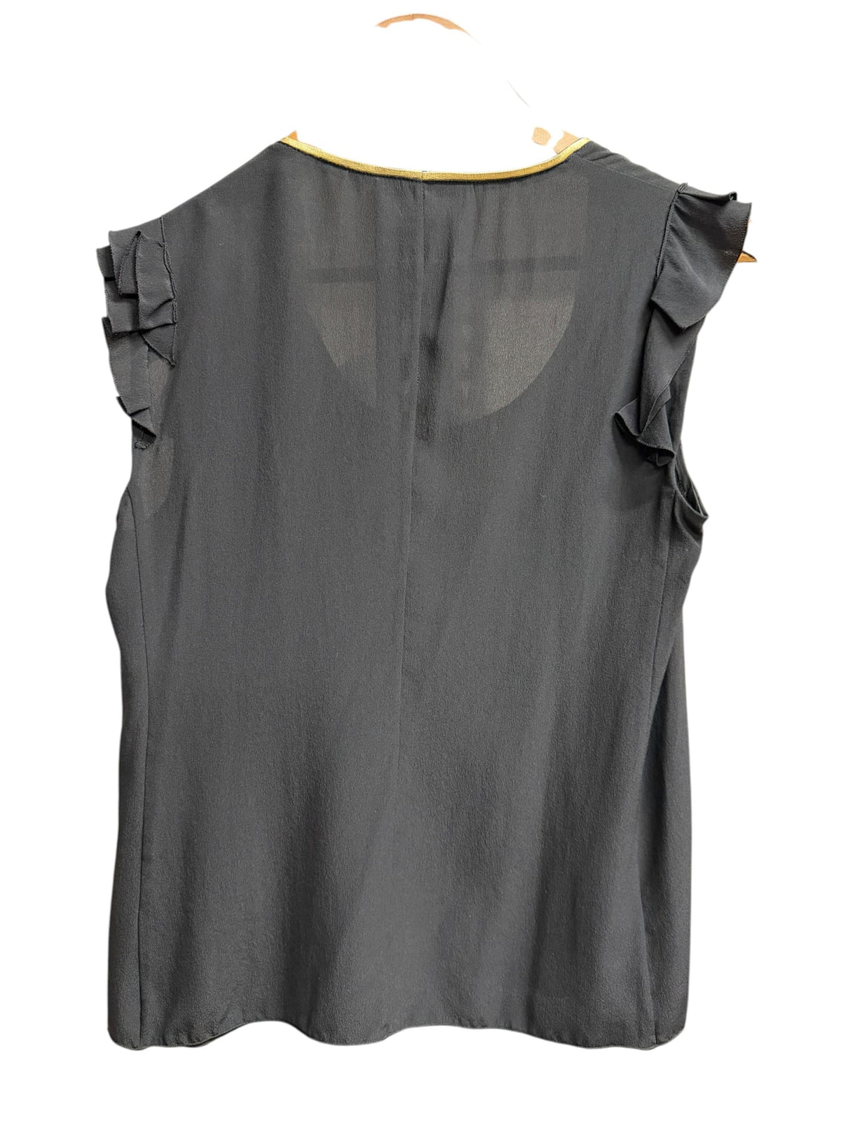 2008 Prada Black Silk Gold Leather Top
