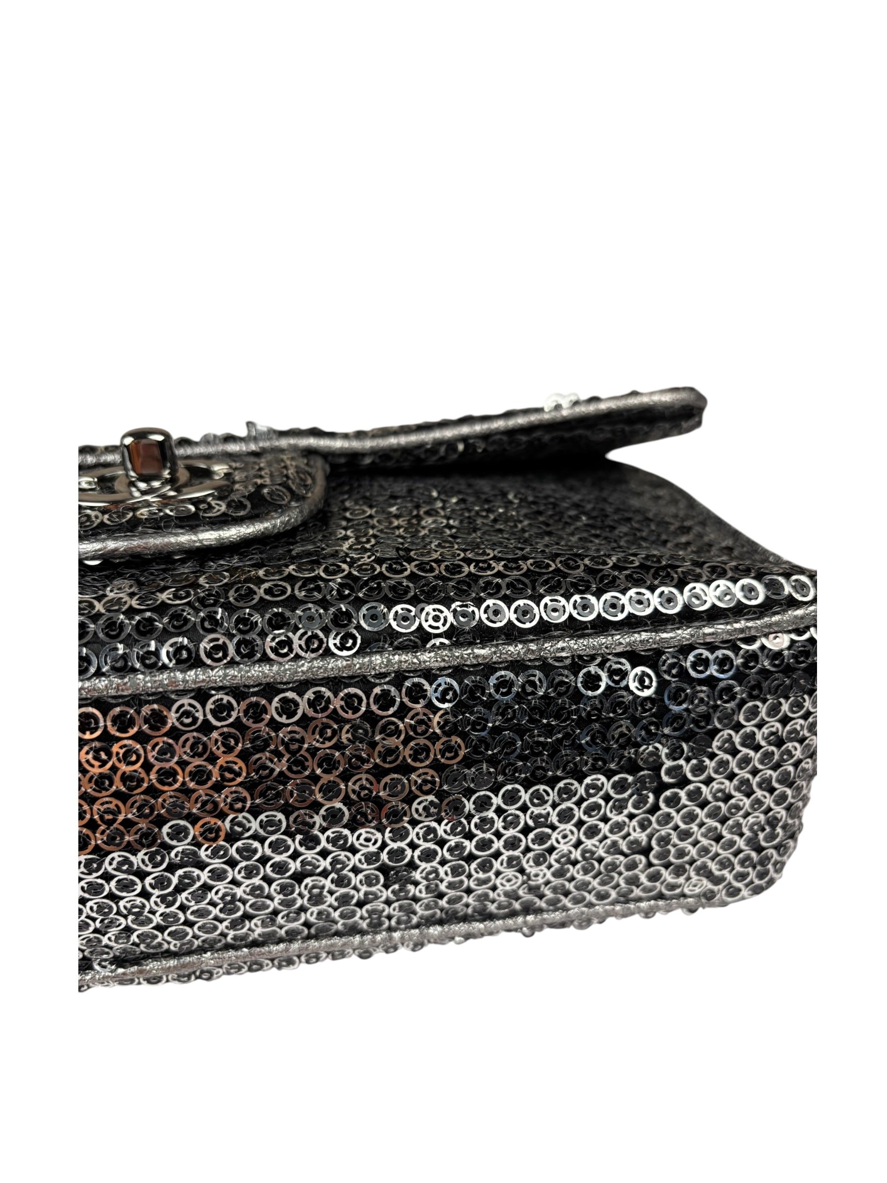 Chanel Silver Sequin East/West Flap Bag 2006