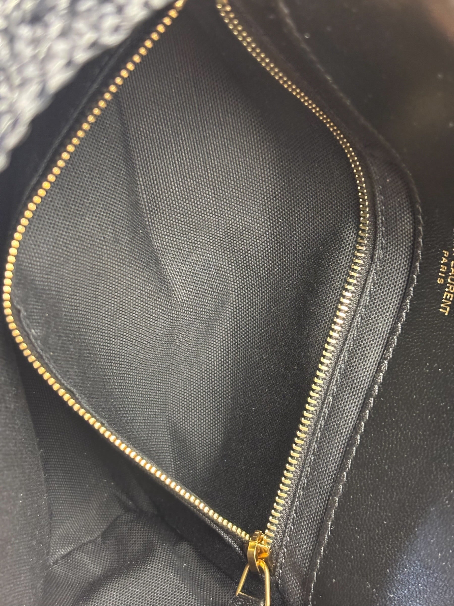 YSL Black Raffia Leather Trim Jamie Chain Shoulder Bag