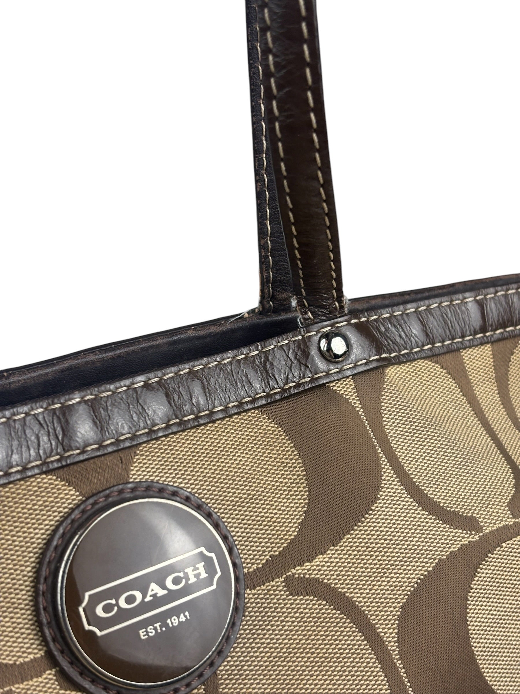 Coach Brown Leather Trim Signature Canvas Tote Bag