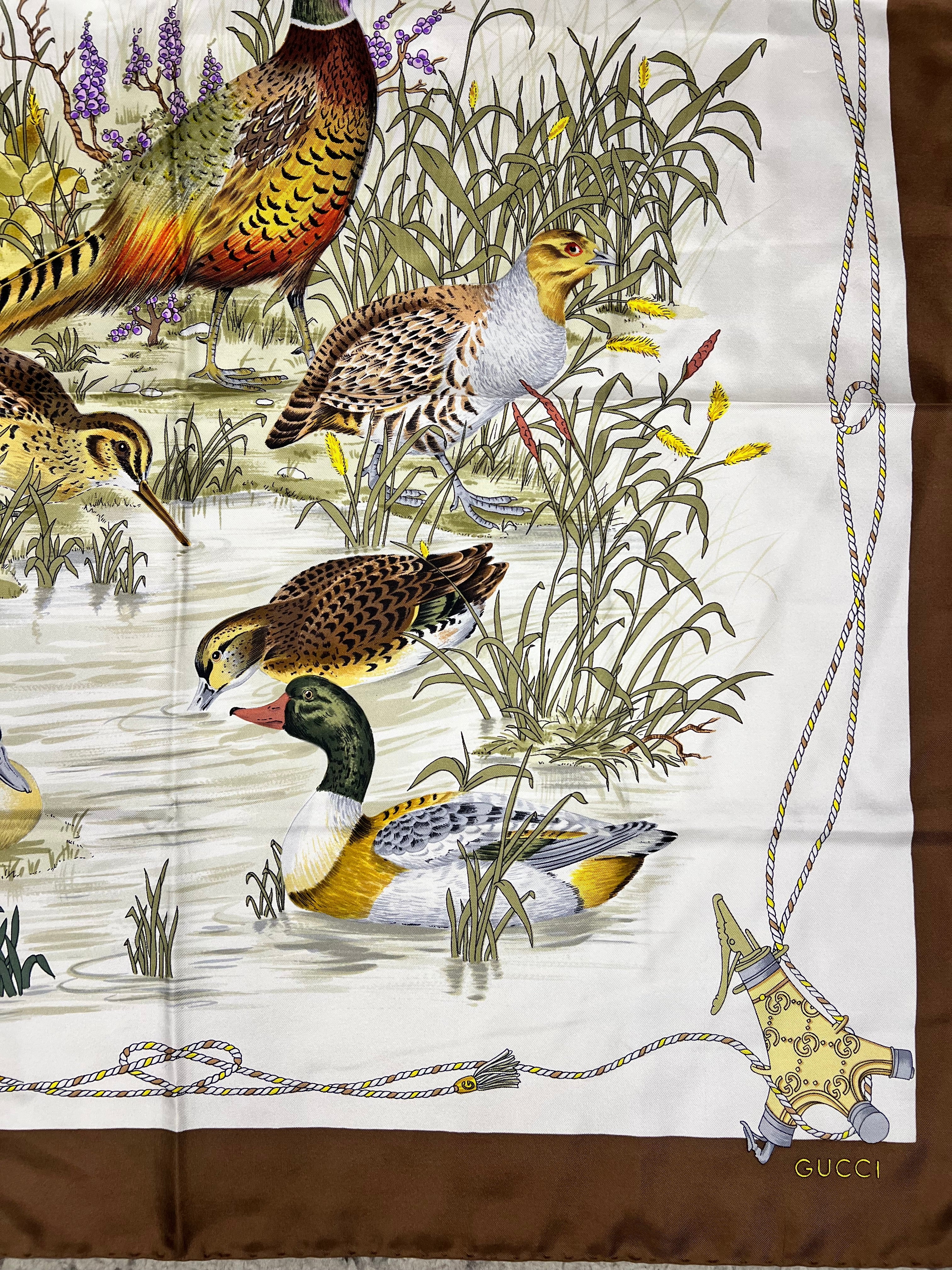 Gucci Vintage Silk Bird Bath Scarf