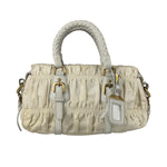 Prada Y2K Ivory Gaufre Nylon Woven Leather 2Way Mini Handbag