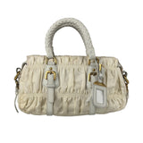 Prada Y2K Ivory Gaufre Nylon Woven Leather 2Way Mini Handbag