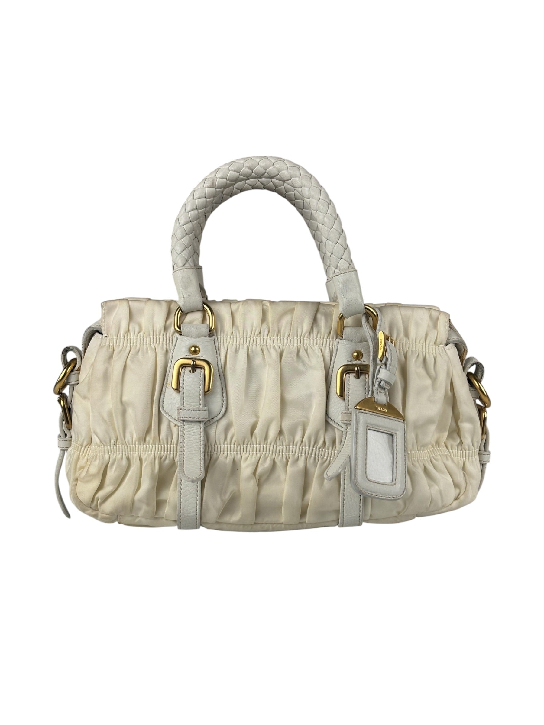 Prada Y2K Ivory Gaufre Nylon Woven Leather 2Way Mini Handbag