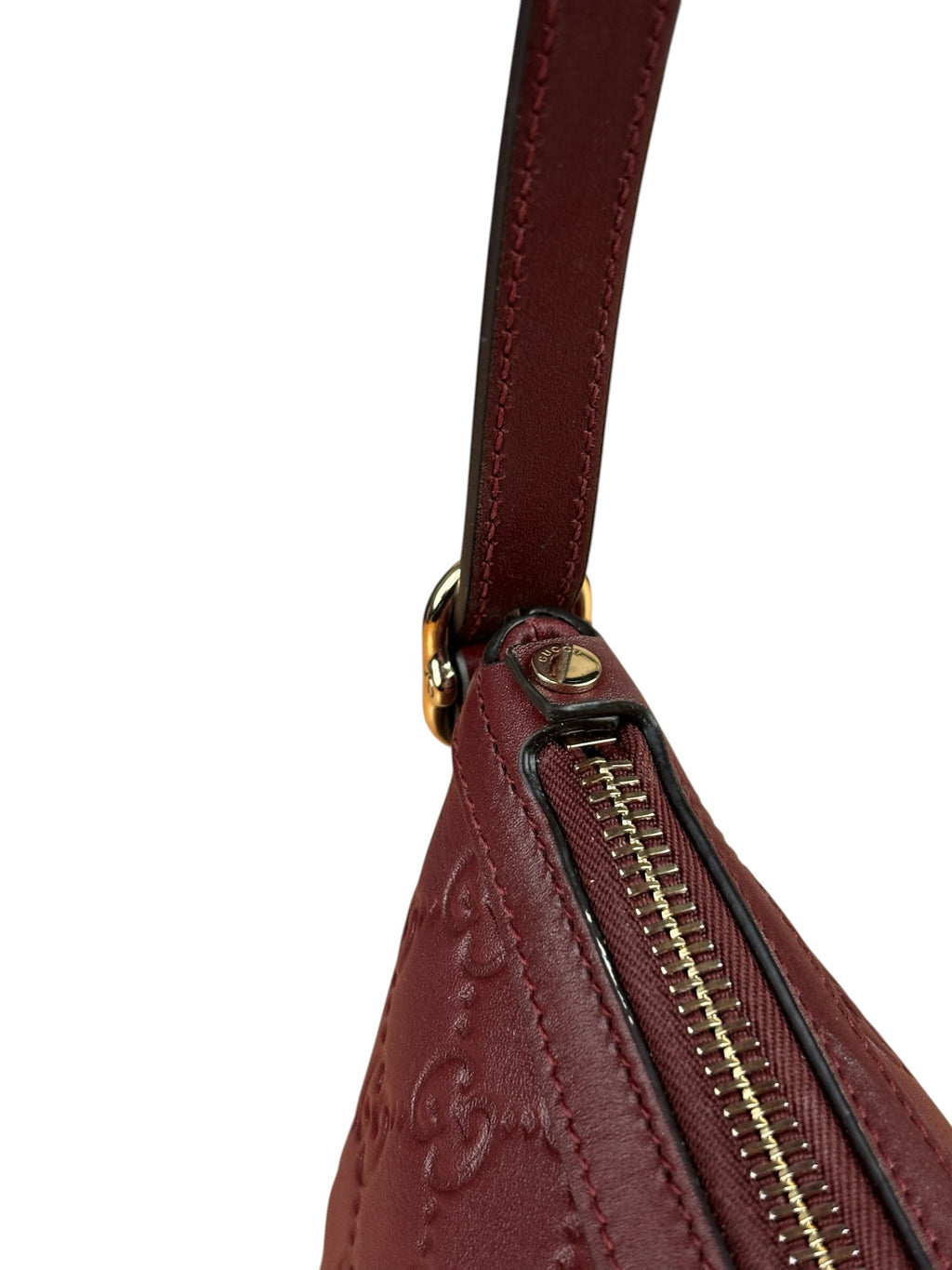 Gucci GG Emblem Red Leather Shoulder Bag