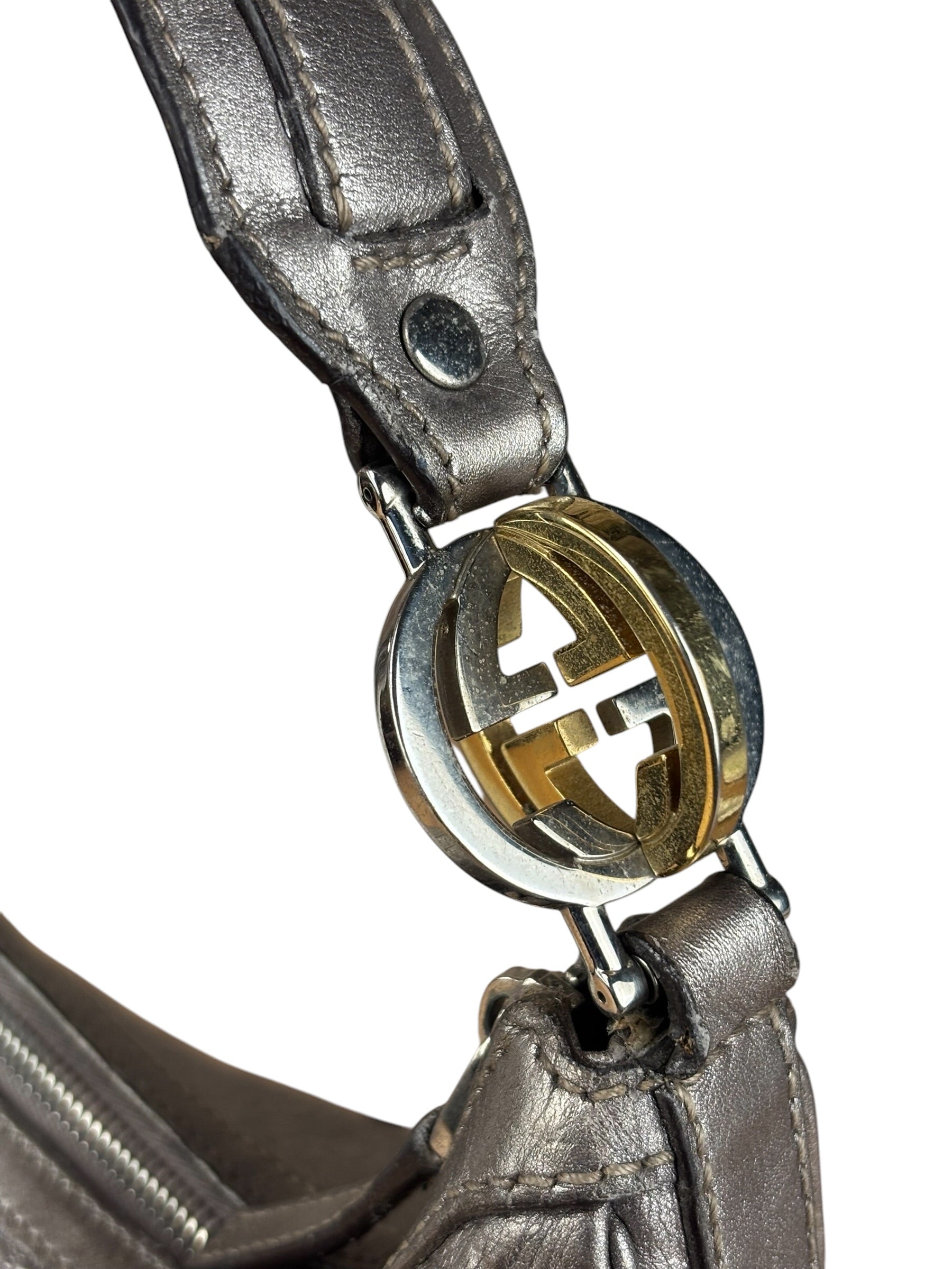 Gucci Vintage GG Metallic Leather Hobo Shoulder Bag