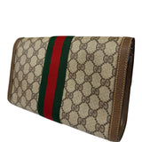 Gucci Brown Leather GG Supreme Web Stripe Clutch