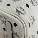 MCM White Leather Reversible Liz Shopper In Visetos Tote Bag