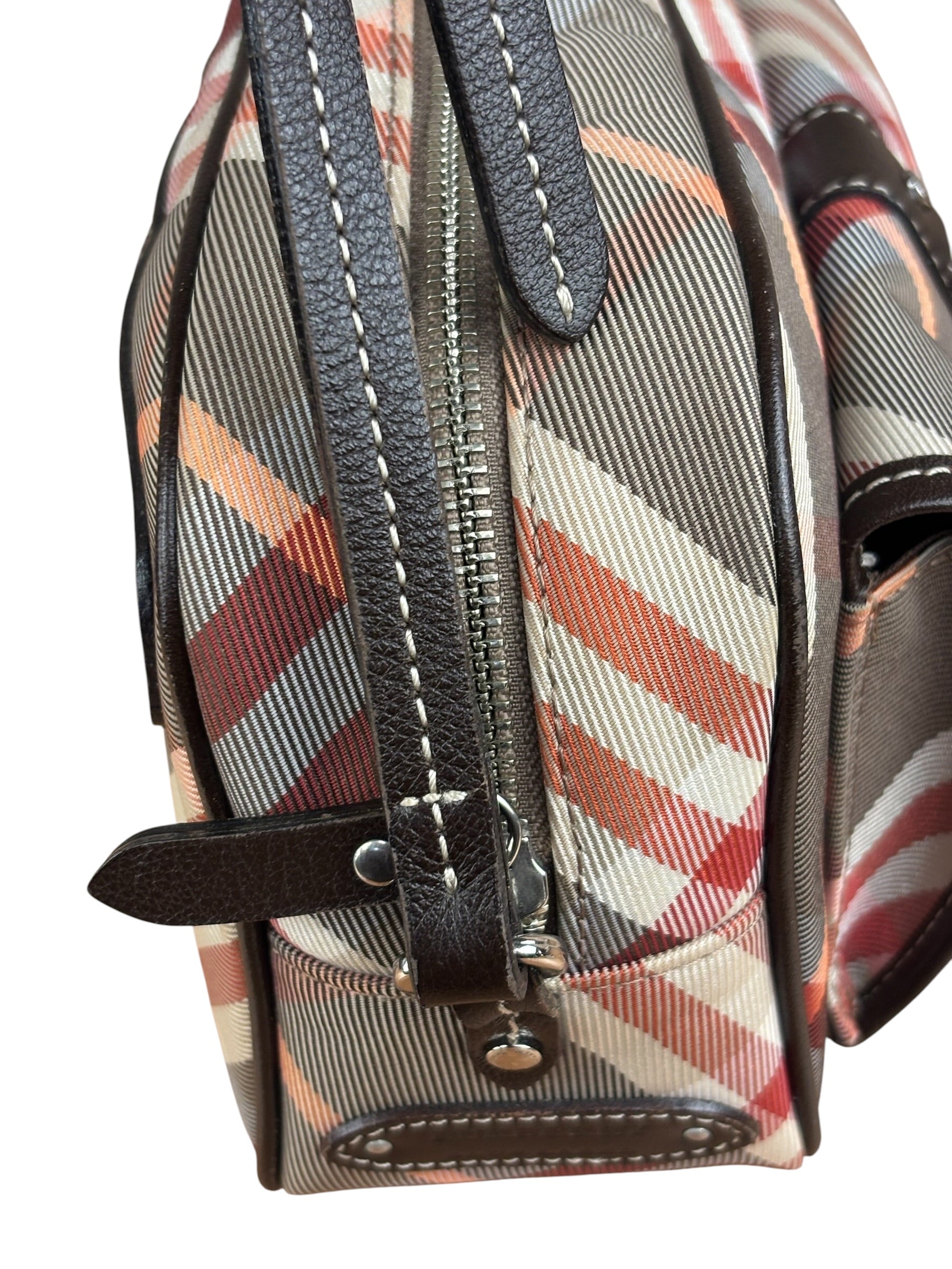 Burberry Nylon Leather Trim Nova Check Crossbody Bag