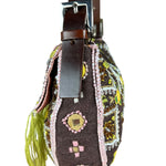 Fendi Canvas Baguette Dark Brown Beaded