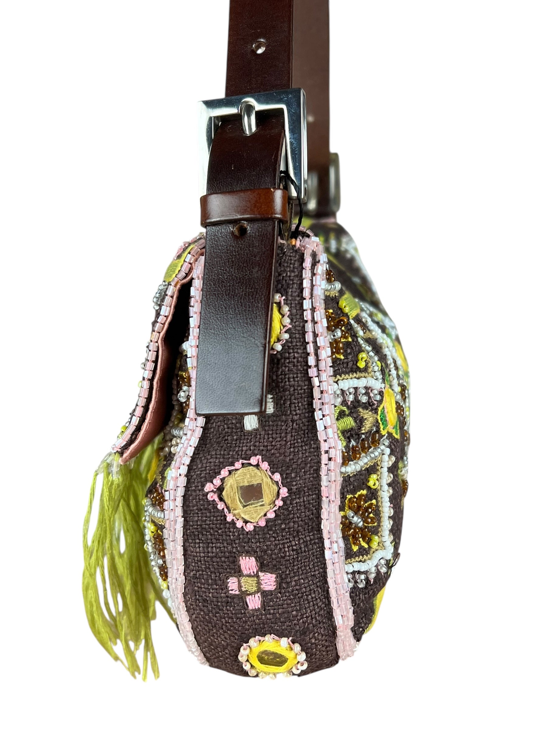 Fendi Canvas Baguette Dark Brown Beaded