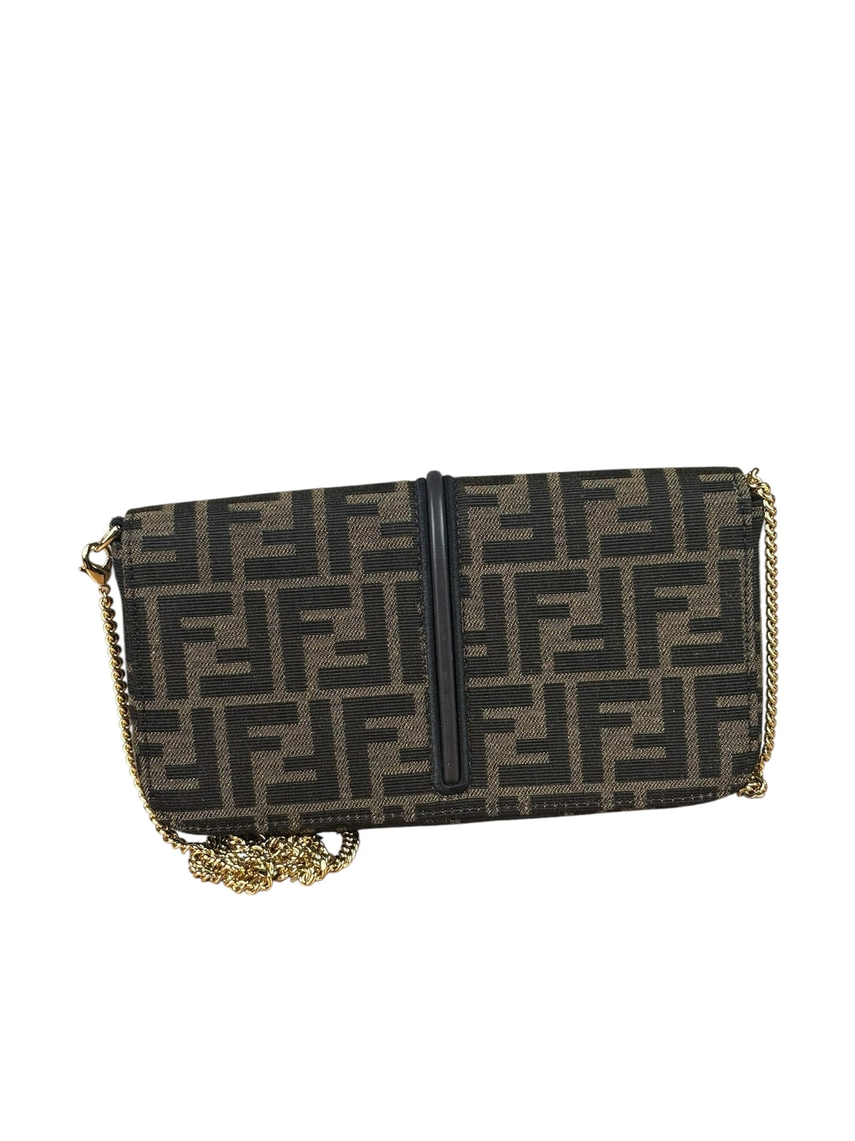 Fendi Brown Leather Trim Zucca Jacquard Fendigraphy Wallet On Chain