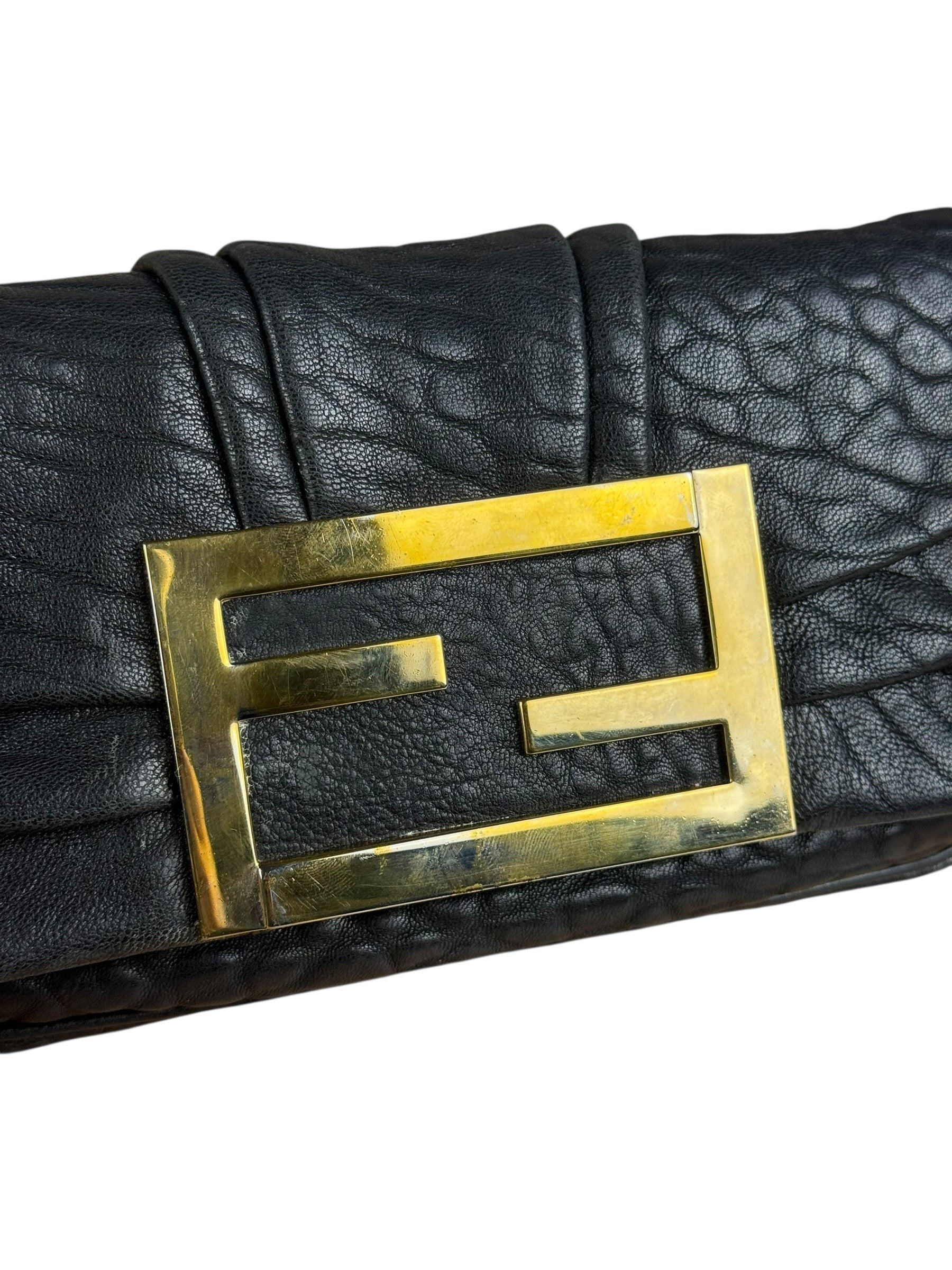 Fendi Black Leather Mini Chain Baguette