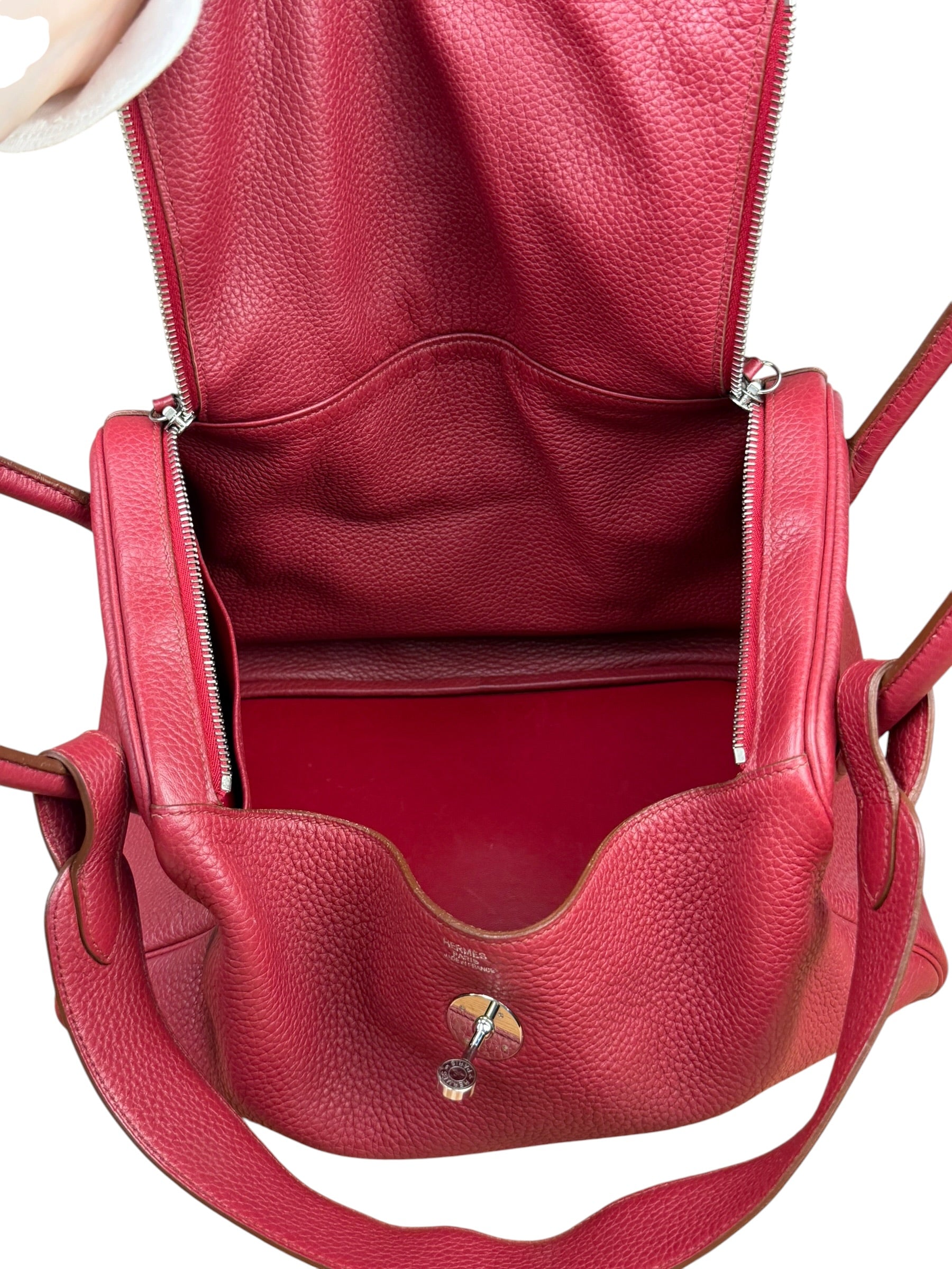 Hermes Lindy 34 Red/Fuchsia Clemence Leather Handbag 2014