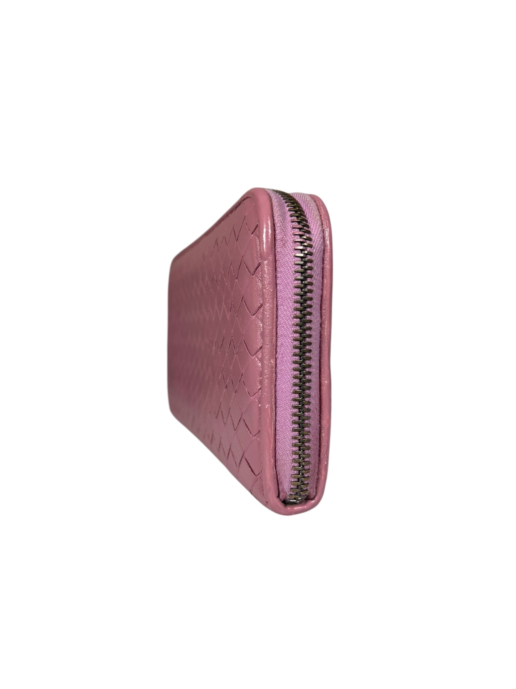 Bottega Veneta Intreccio Long Zip Wallet Pink