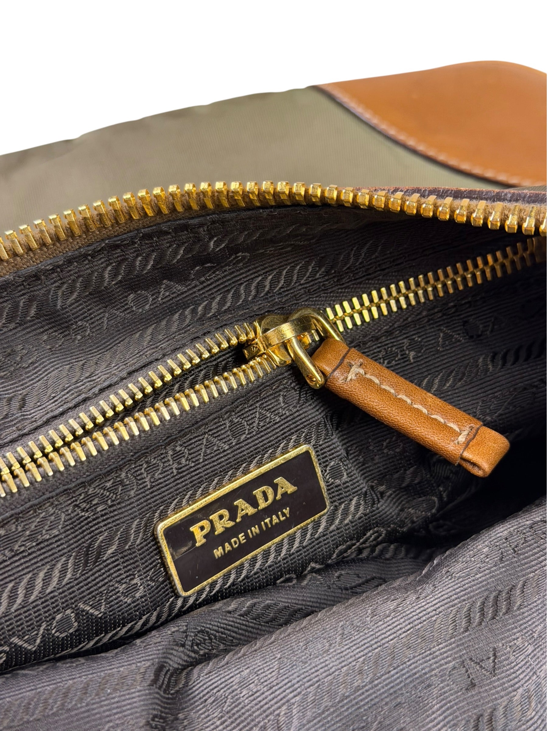 Prada Green/Brown Nylon/Leather Trim Crossbody Bag