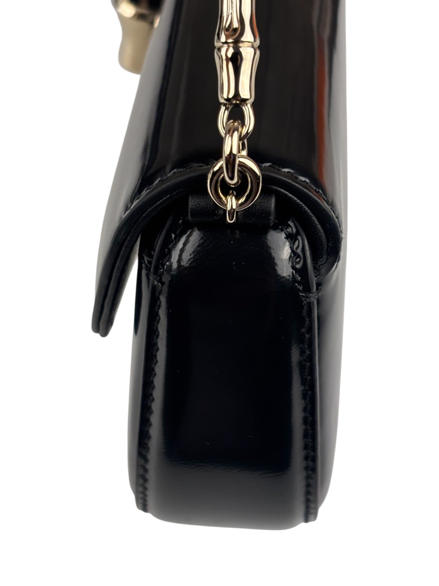 Gucci Black Leather Bamboo Night Small Clutch/Pochette