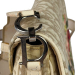 Christian Dior Beige Leather Trim Trotter Floral Embroidered Flap Bag