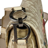 Christian Dior Beige Leather Trim Trotter Floral Embroidered Flap Bag
