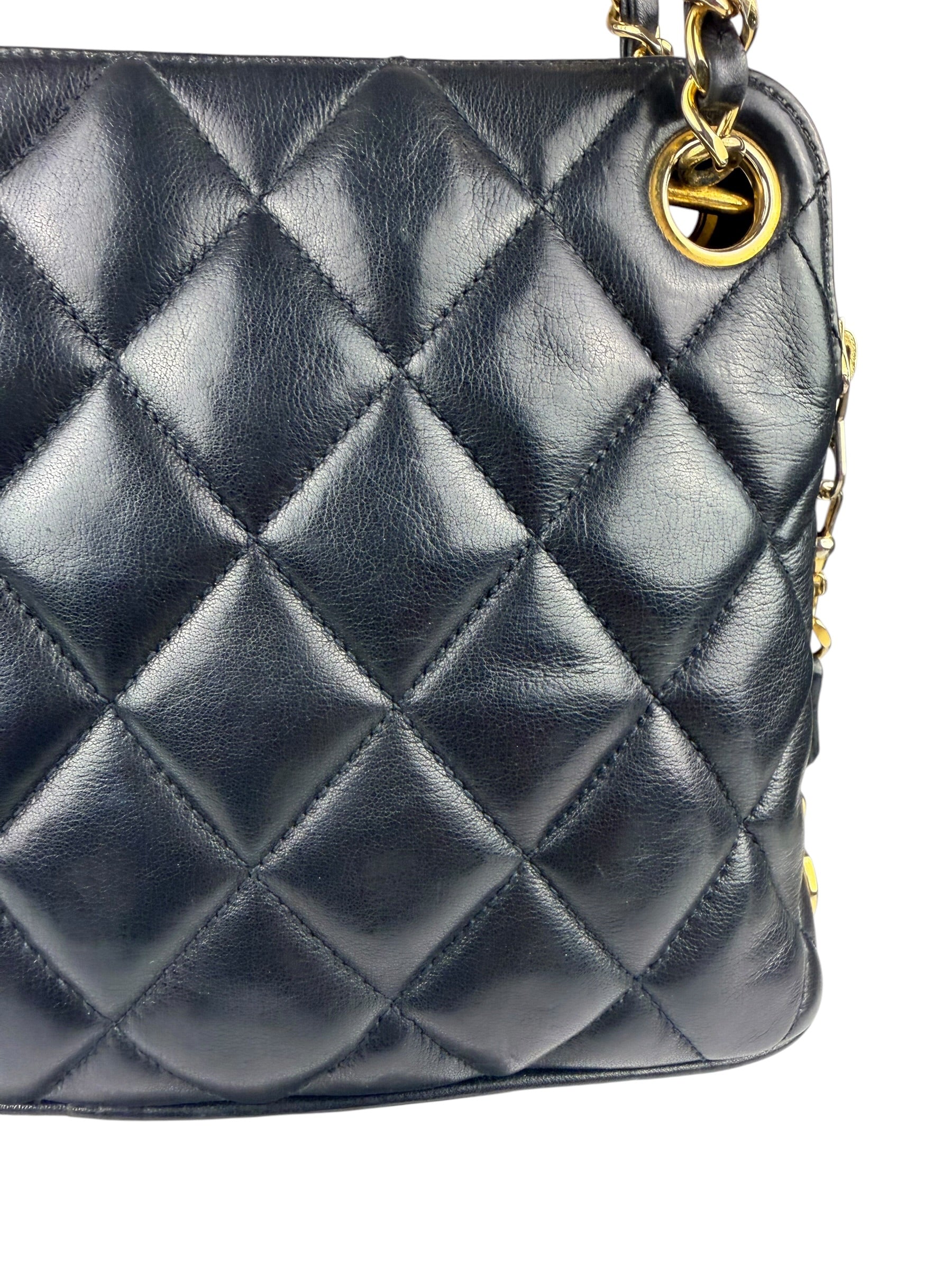 Chanel Vintage Black Quilted Leather Shoulder Bag 1987