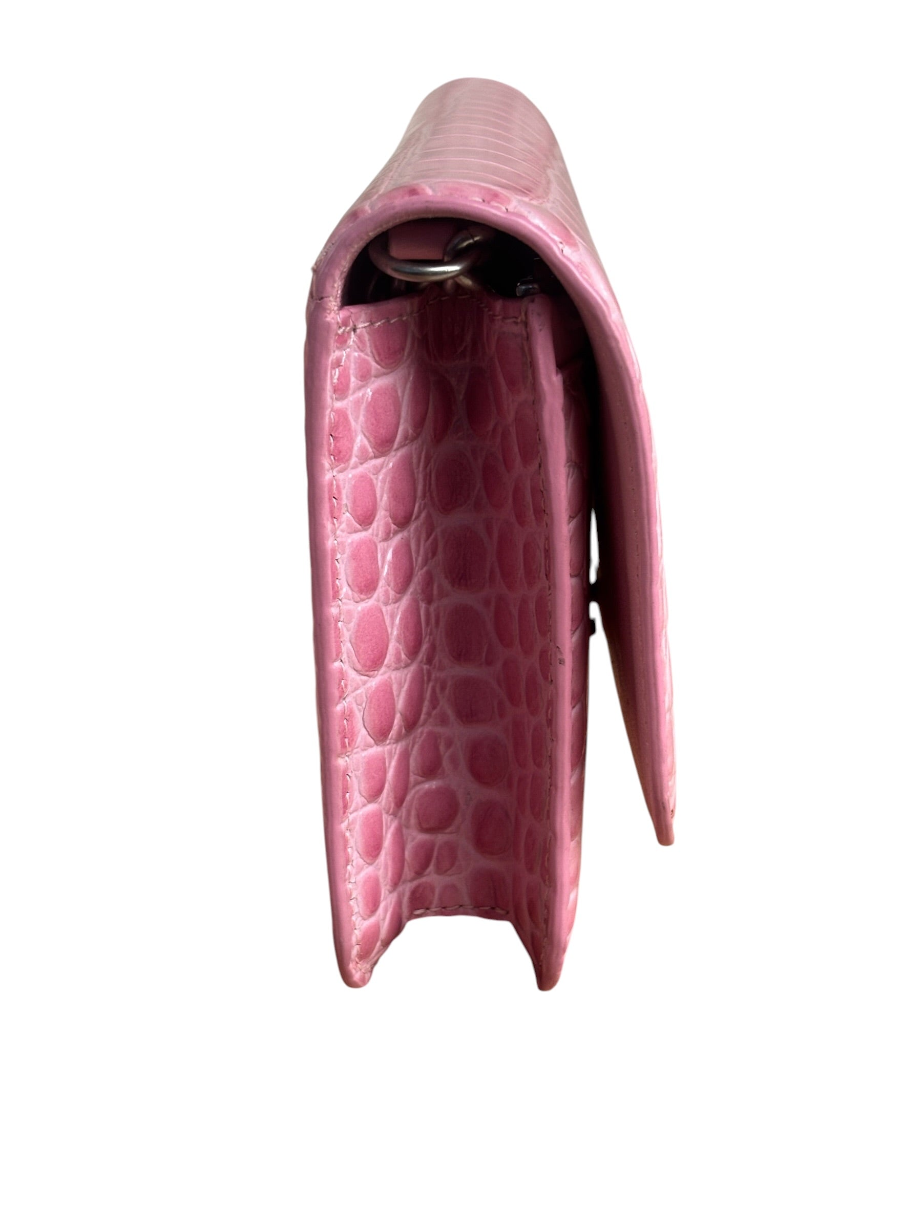 Balenciaga Pink Croc-Embossed Leather Chain B Wallet
