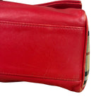 Burberry Red Leather Haymarket Check Shoulder Bag