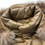Balmain Beige Leather Puffer Fur Hooded Coat