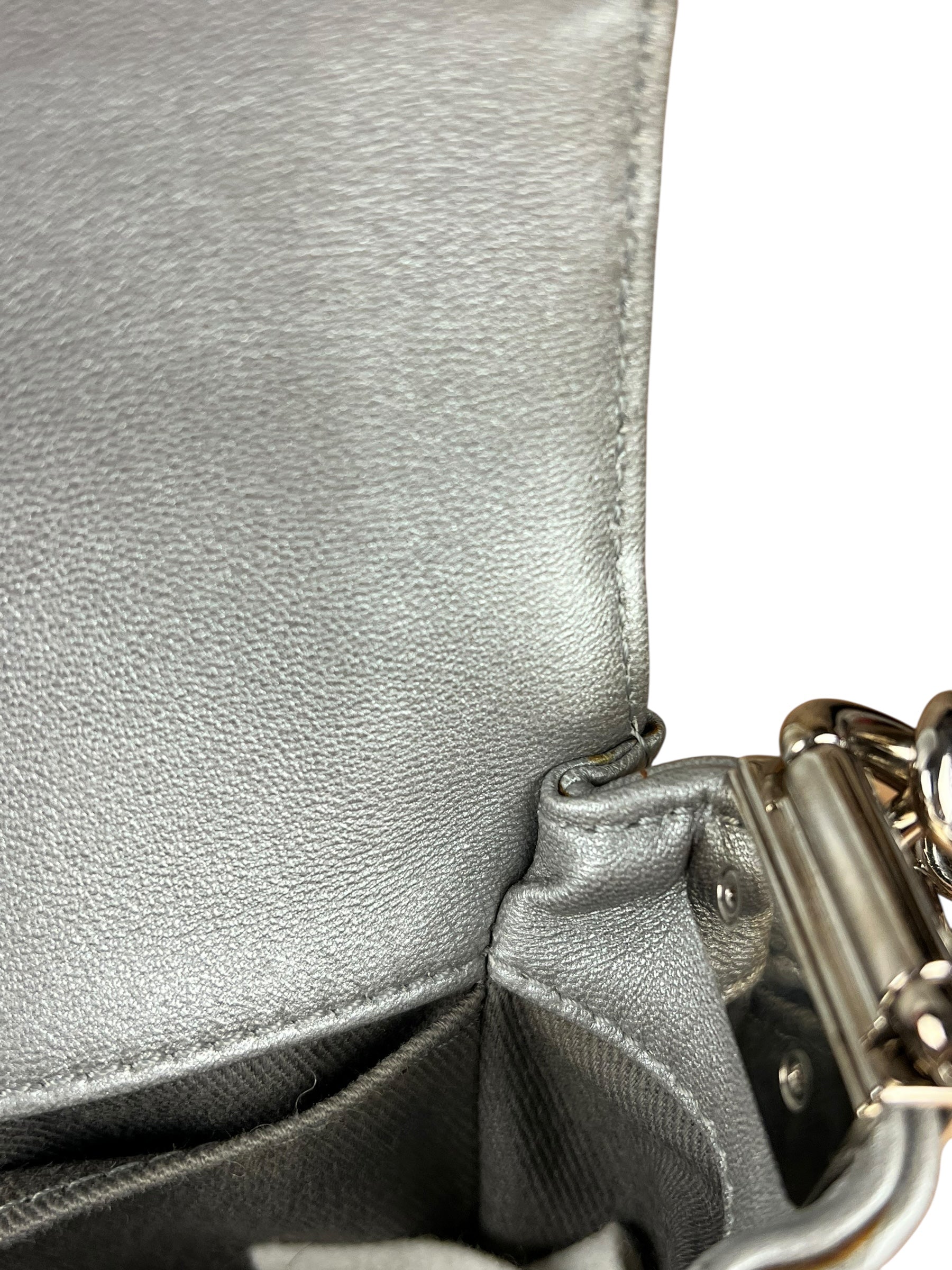 Chanel CC Silver Lambskin Quilted Boy Bag Red Stingray 2012