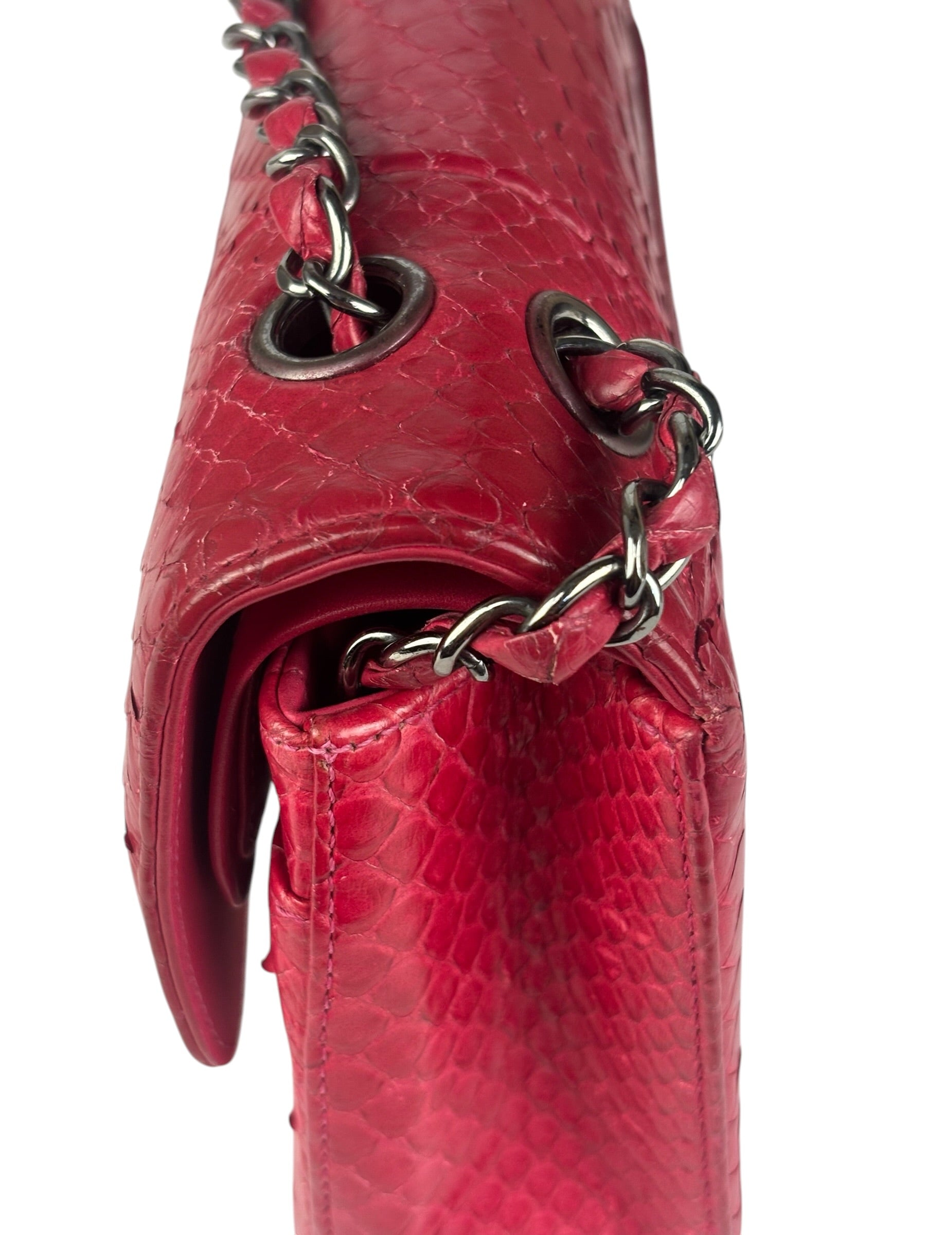 Chanel Classic Double Flap Python Bag Pink 2014
