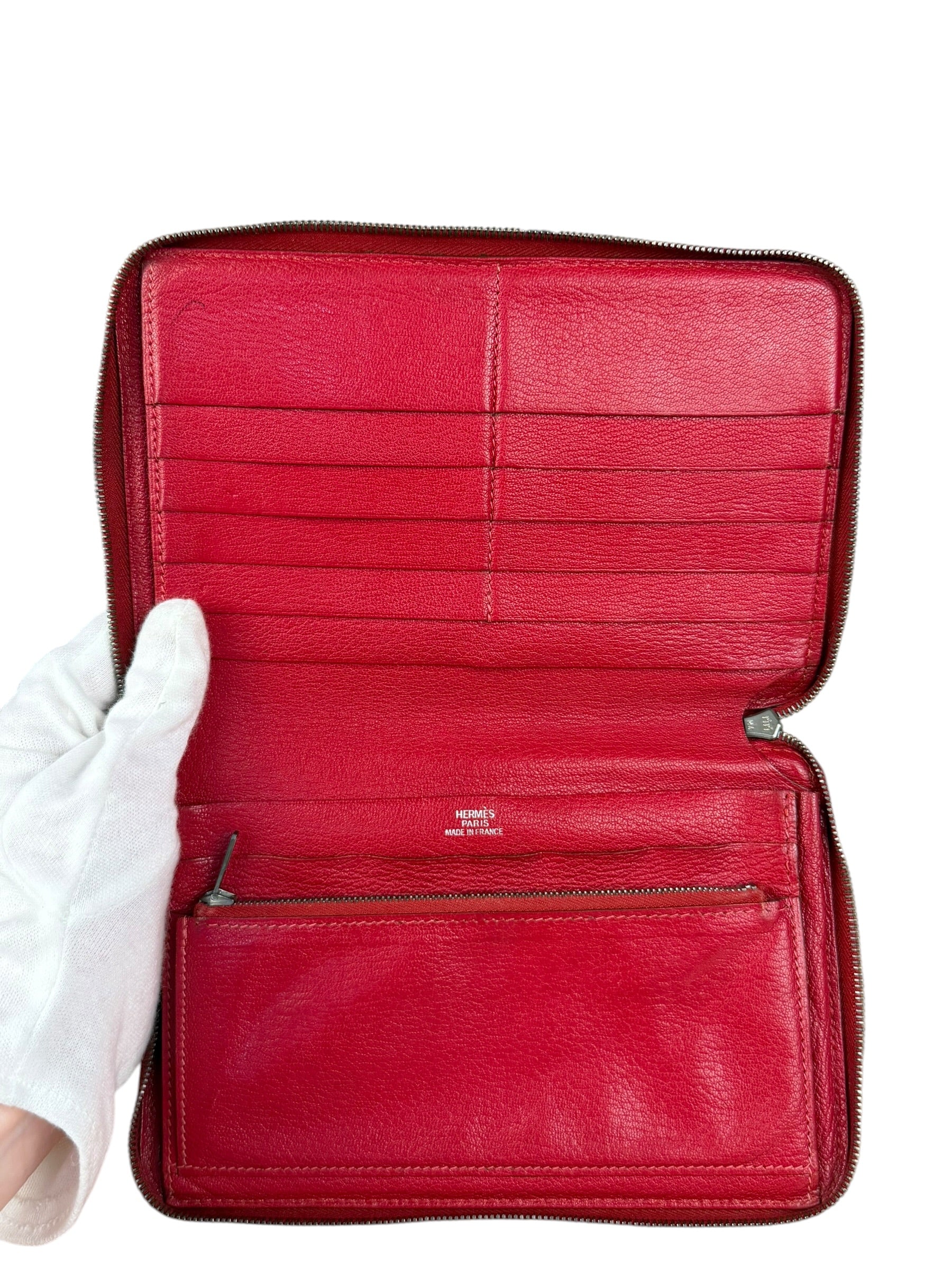 Hermes Rouge Epsom Leather Vintage Organizer Wallet