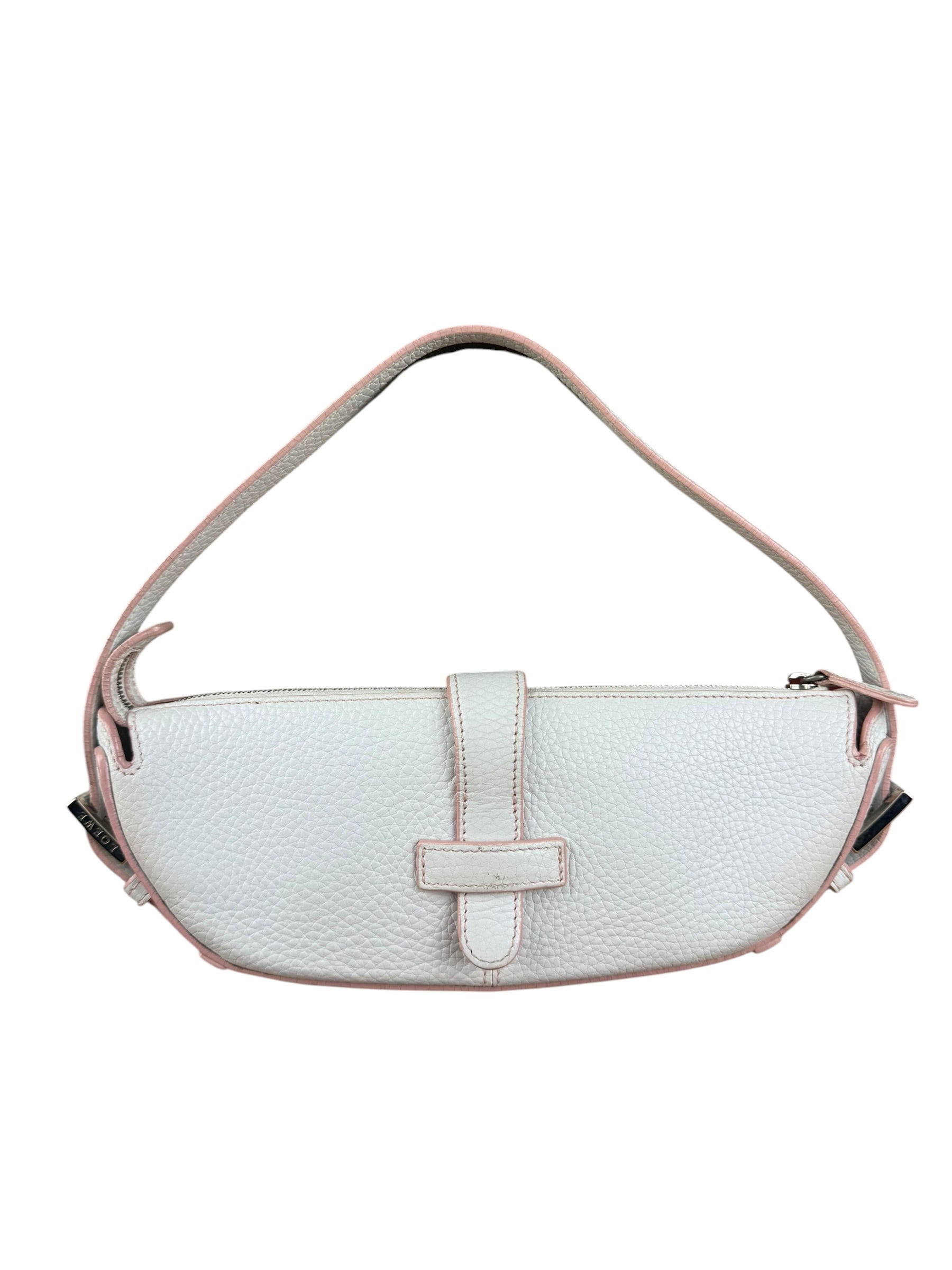 Loewe White Pebbled Leather Pink Trim Mini Boat Pochette