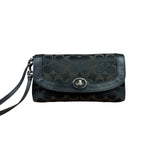 Coach Vintage Black Leather Trim C Canvas Flap Snap Clutch Wristlet