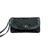 Coach Vintage Black Leather Trim C Canvas Flap Snap Clutch Wristlet