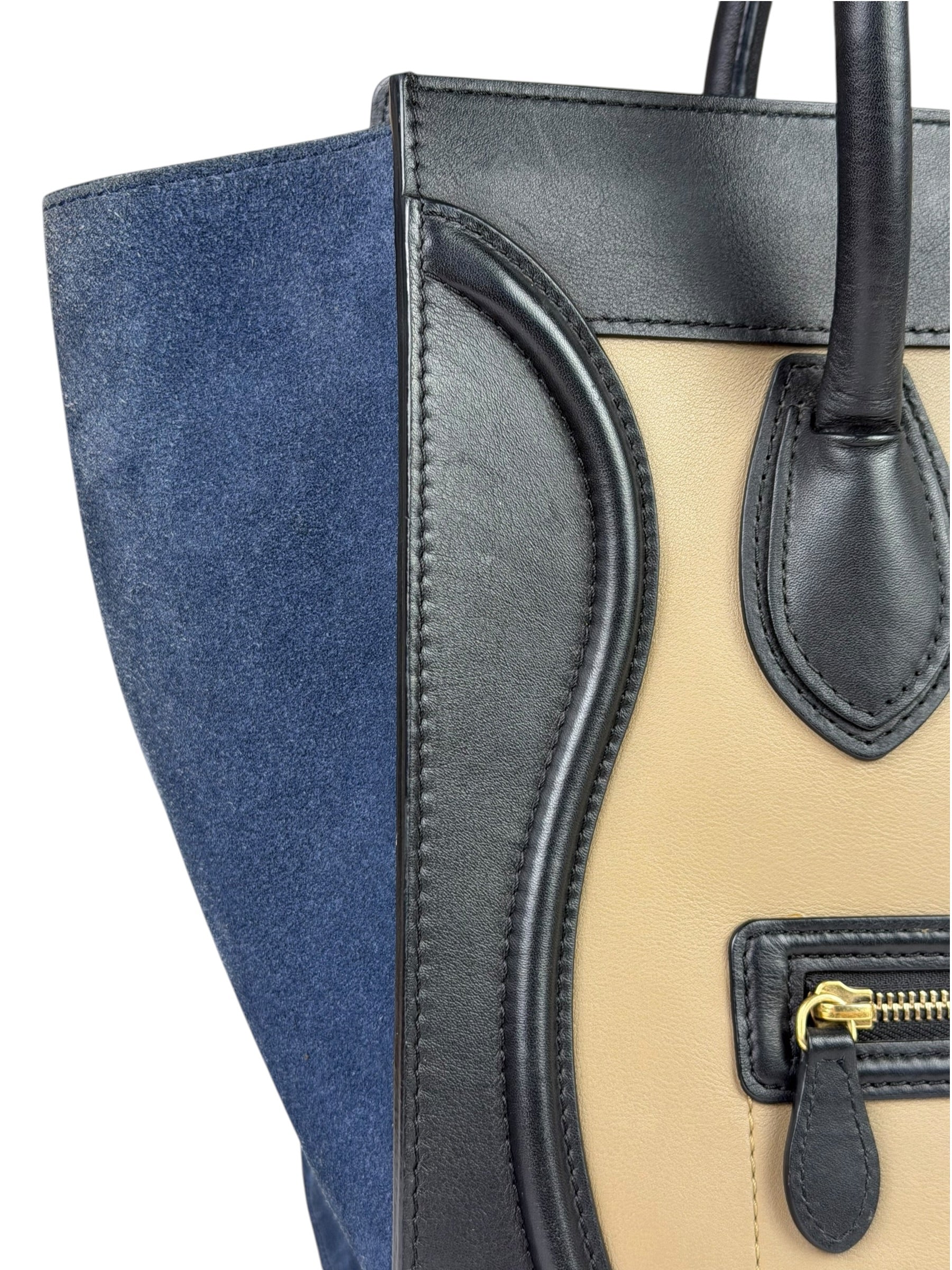 Celine Calfskin Leather/Suede Tri-Color Luggage Tote Bag