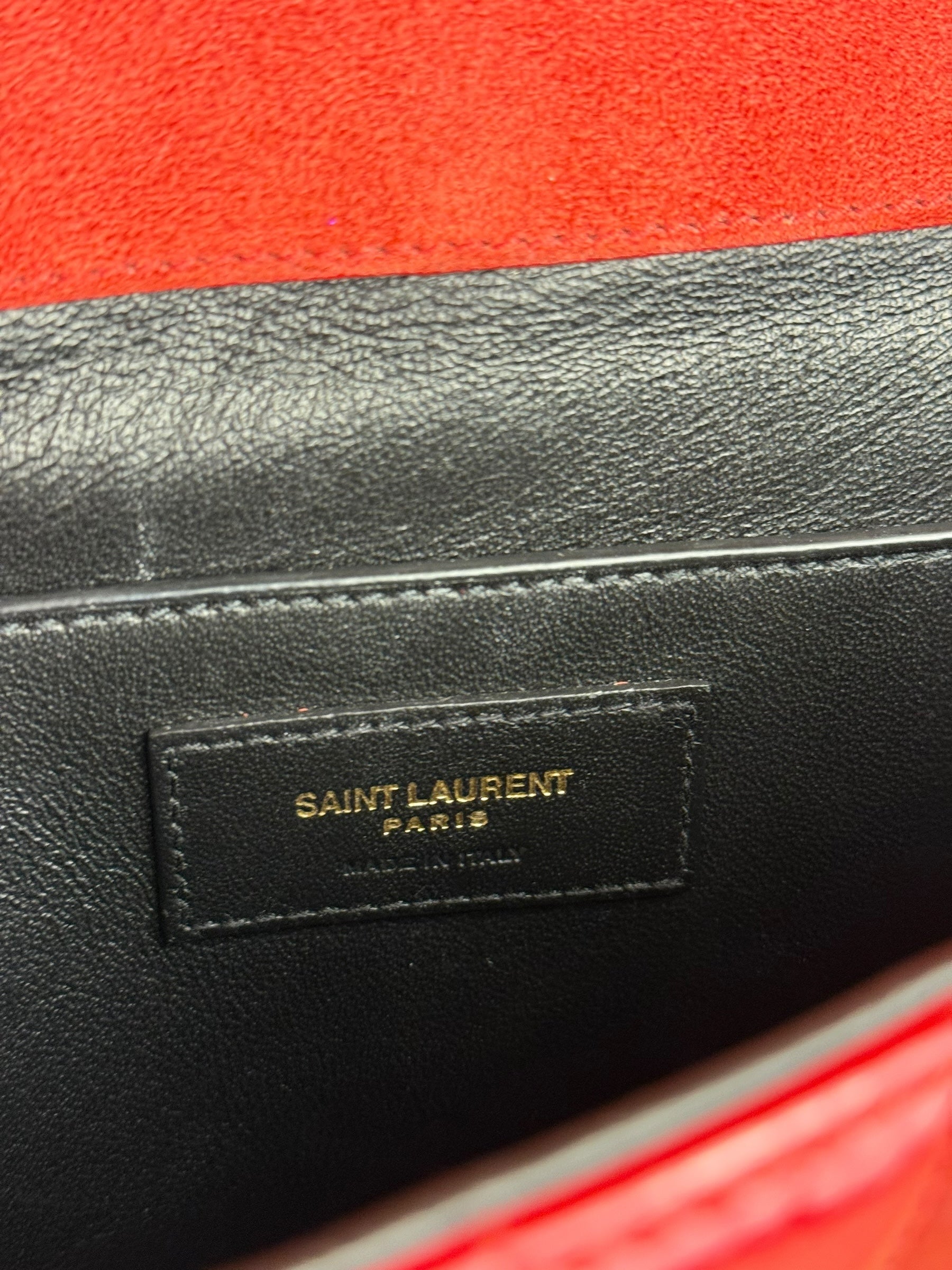 Saint Laurent Red Patent Vicky Chain Flap Bag