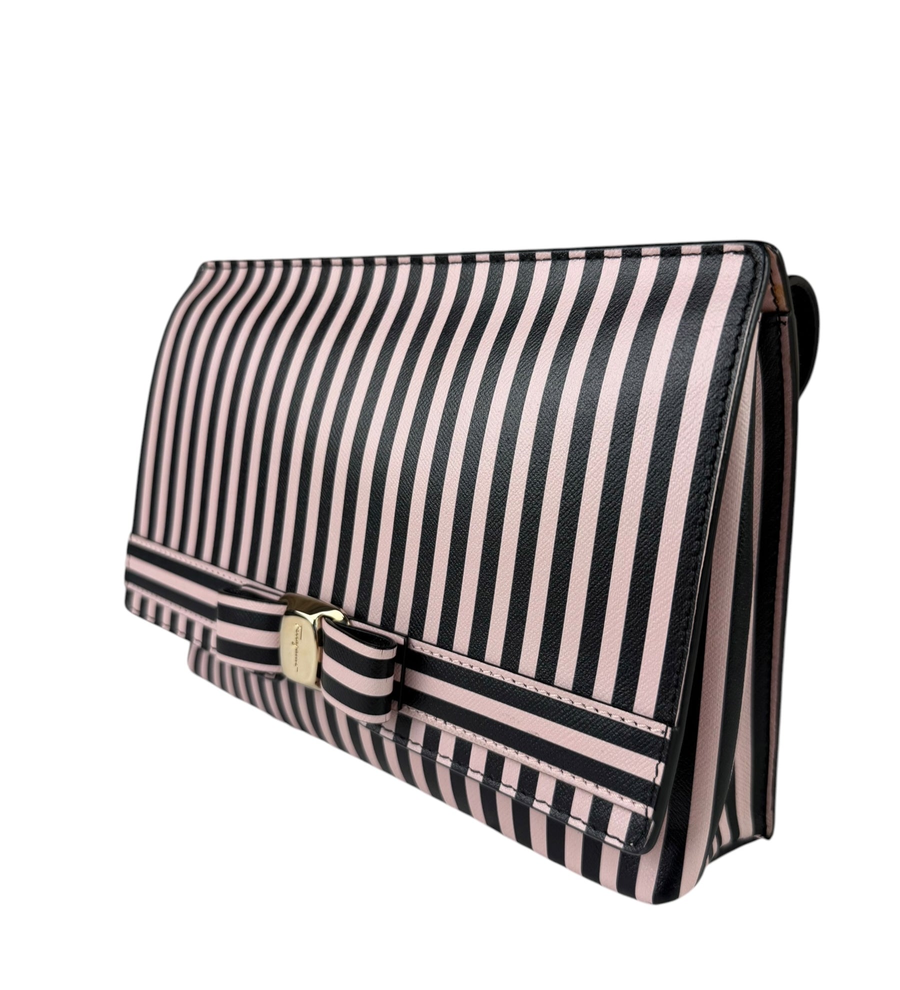 Salvatore Ferragamo Pink/Black Striped Crossbody Bag