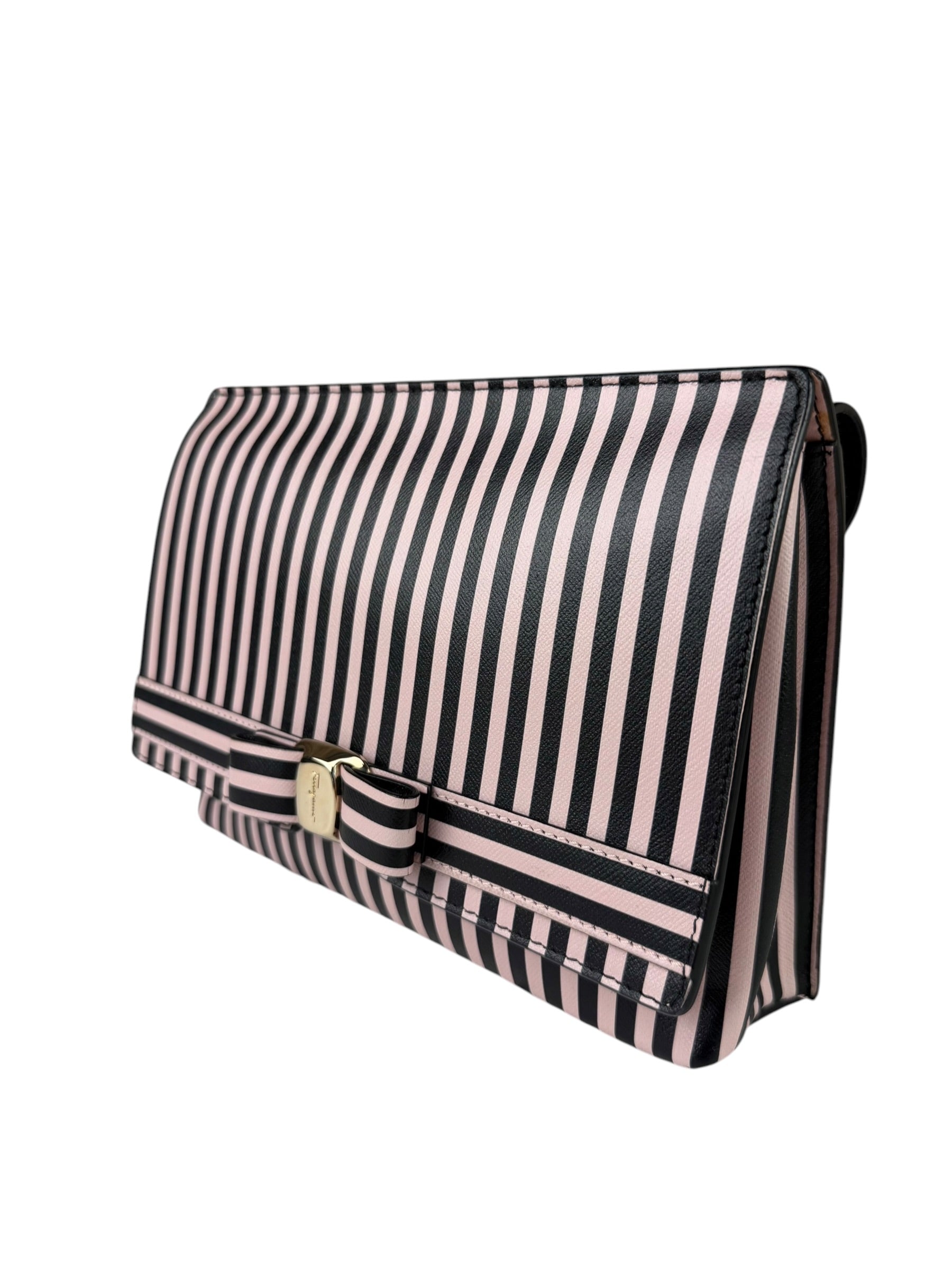 Salvatore Ferragamo Pink/Black Striped Crossbody Bag