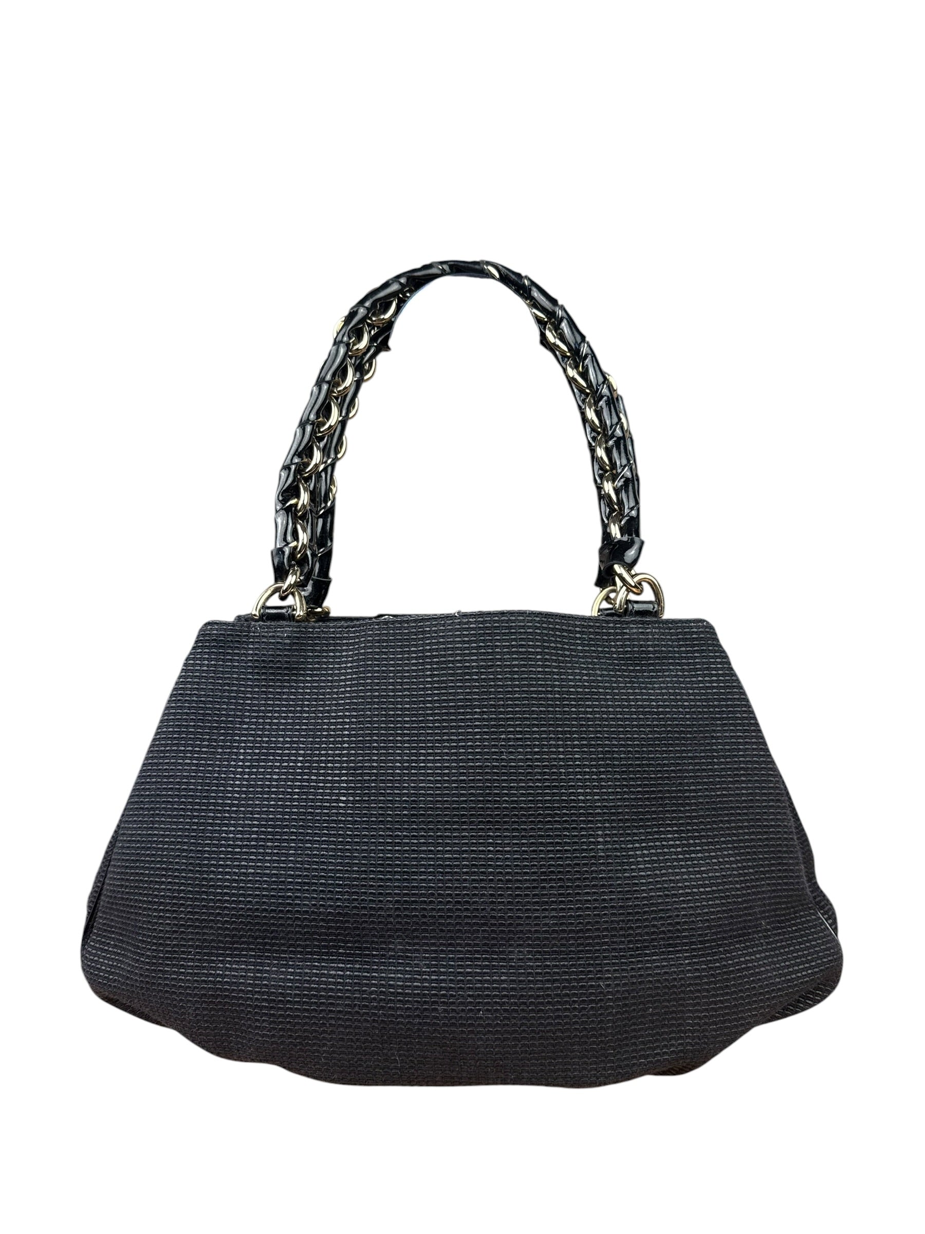 Fendi Bicolor Patent Leather Trim Mia Shoulder Bag