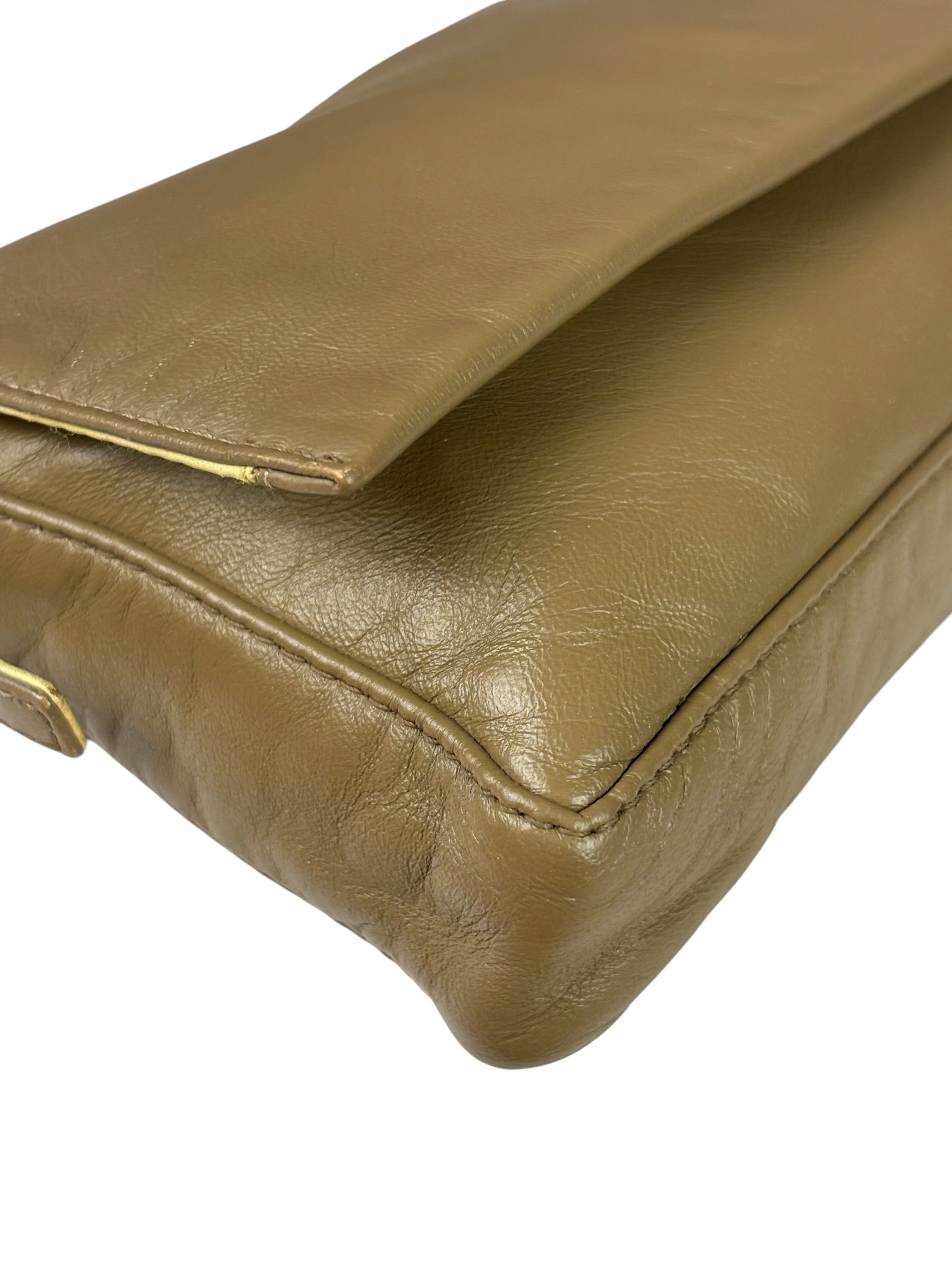 Fendi Camel Tan/Lime Yellow Leather Flap Pochette