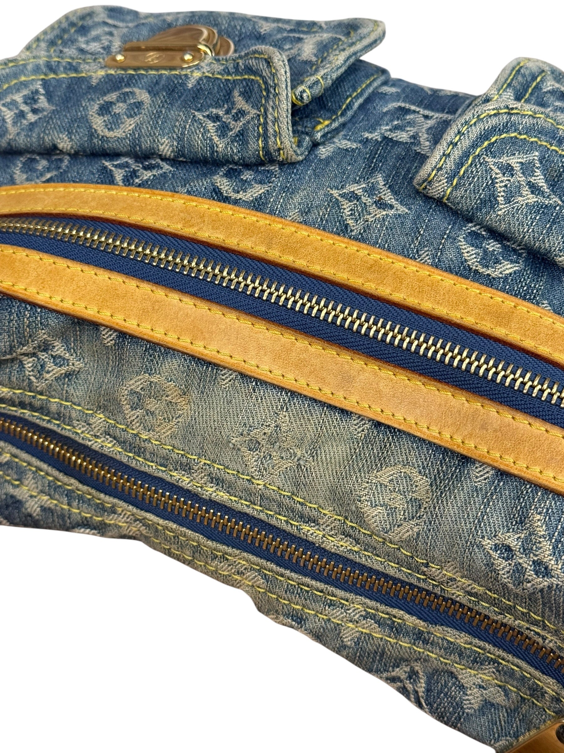 Louis Vuitton Vintage Denim Leather Trim Monogram Baggy Shoulder Bag MM
