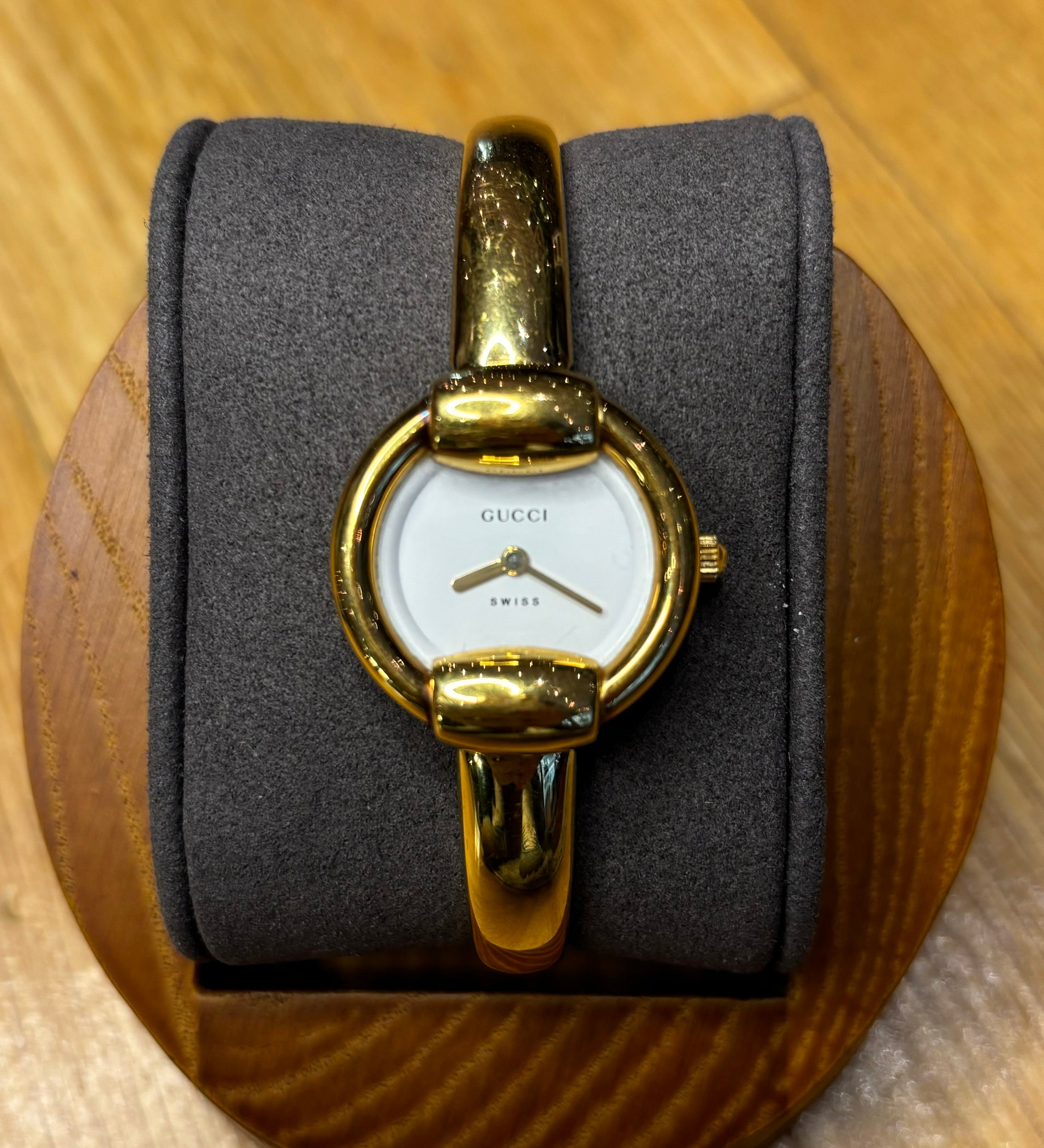 Gucci Gold Plated White Dial Bangle Bracelet